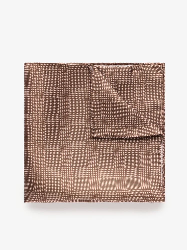 Carré De Poche Gaufré Marron Miel - Tissu Micro-carreaux 25x25 Cm, Assorti à La Collection Heritage King & Priory