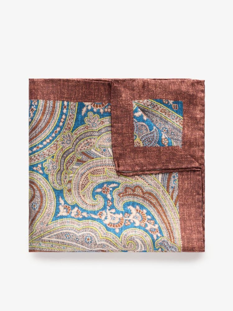 Blue & Brown Paisley Pocket Square