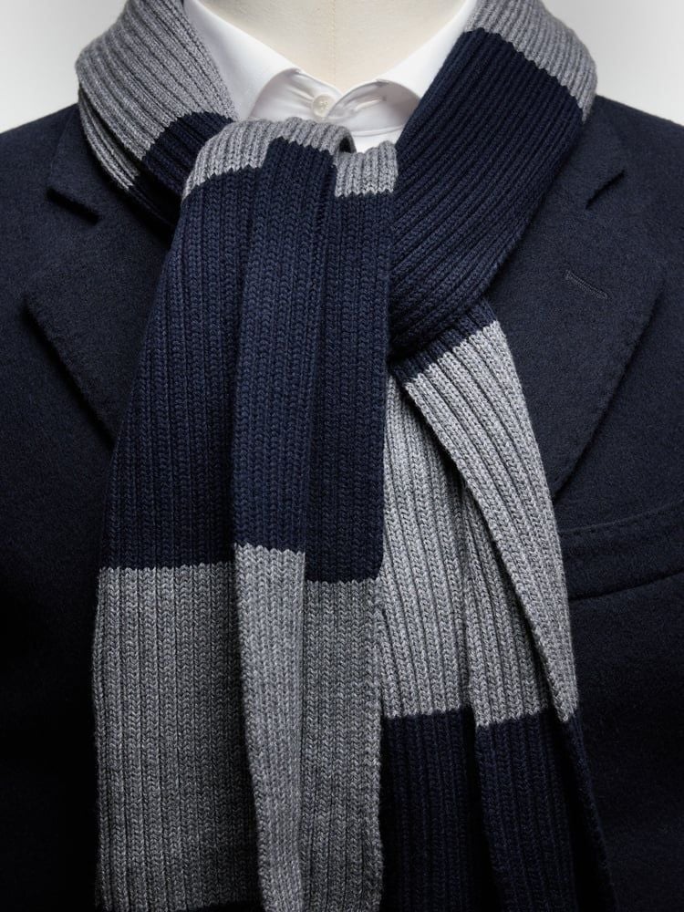 Navy Blue & Grey Knitted Scarf
