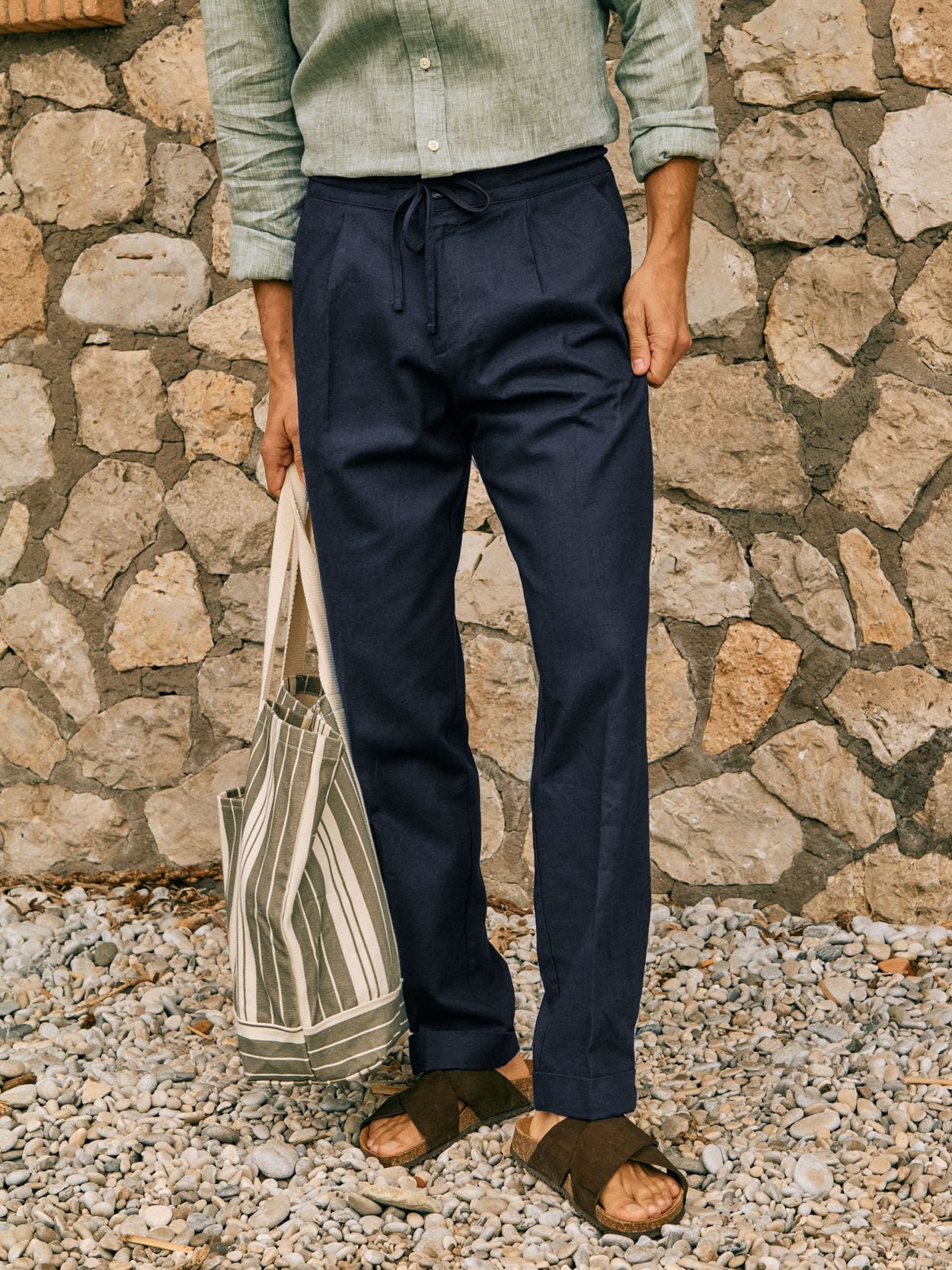 Navy Blue Linen Trousers - Linen Cotton Regular Fit - Buy online | John  Henric
