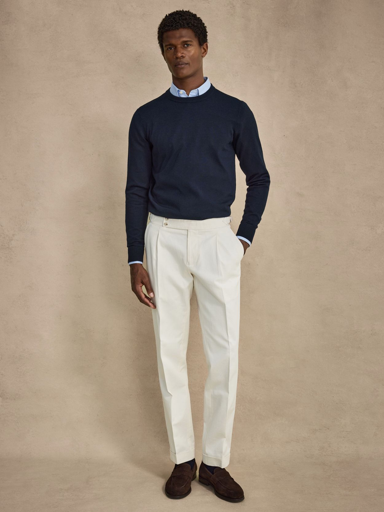 Sand Dress Trousers - Cotton Stretch Tailored Fit - Buy online