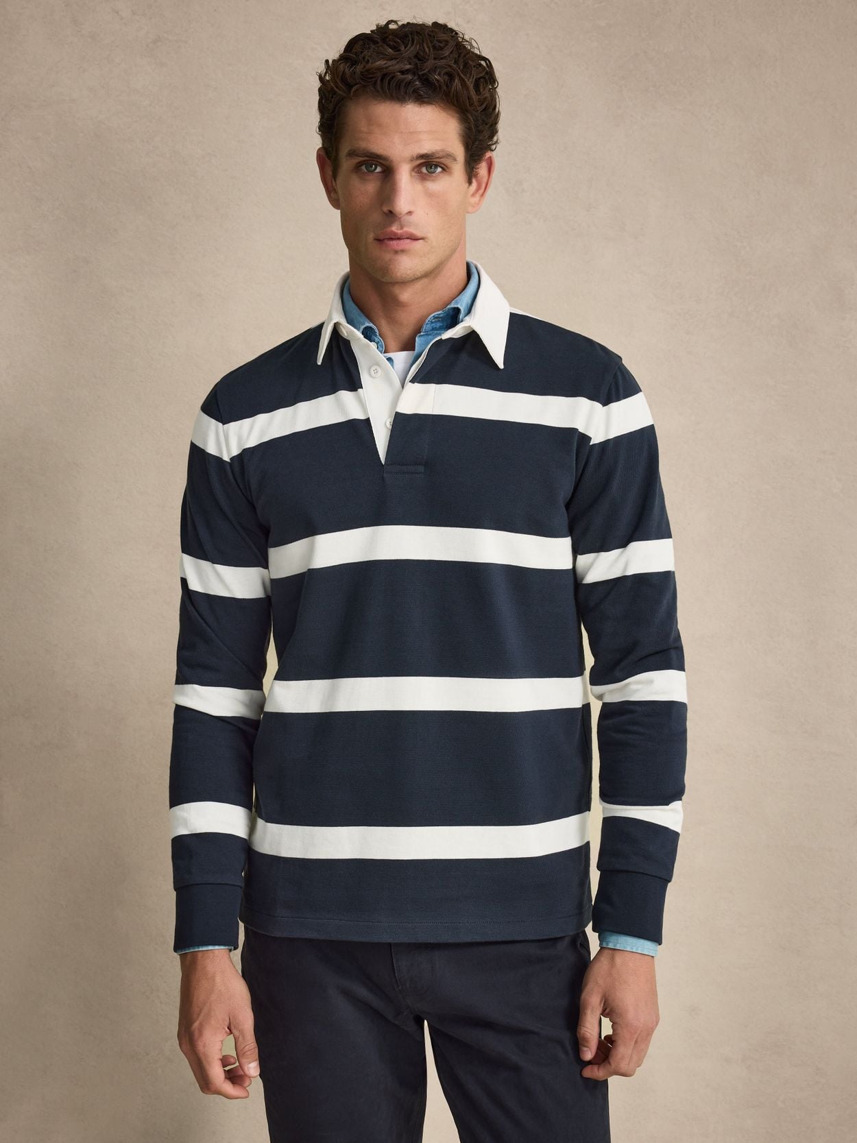 Navy Blue Striped Rugby Shirt Buy online John Henric