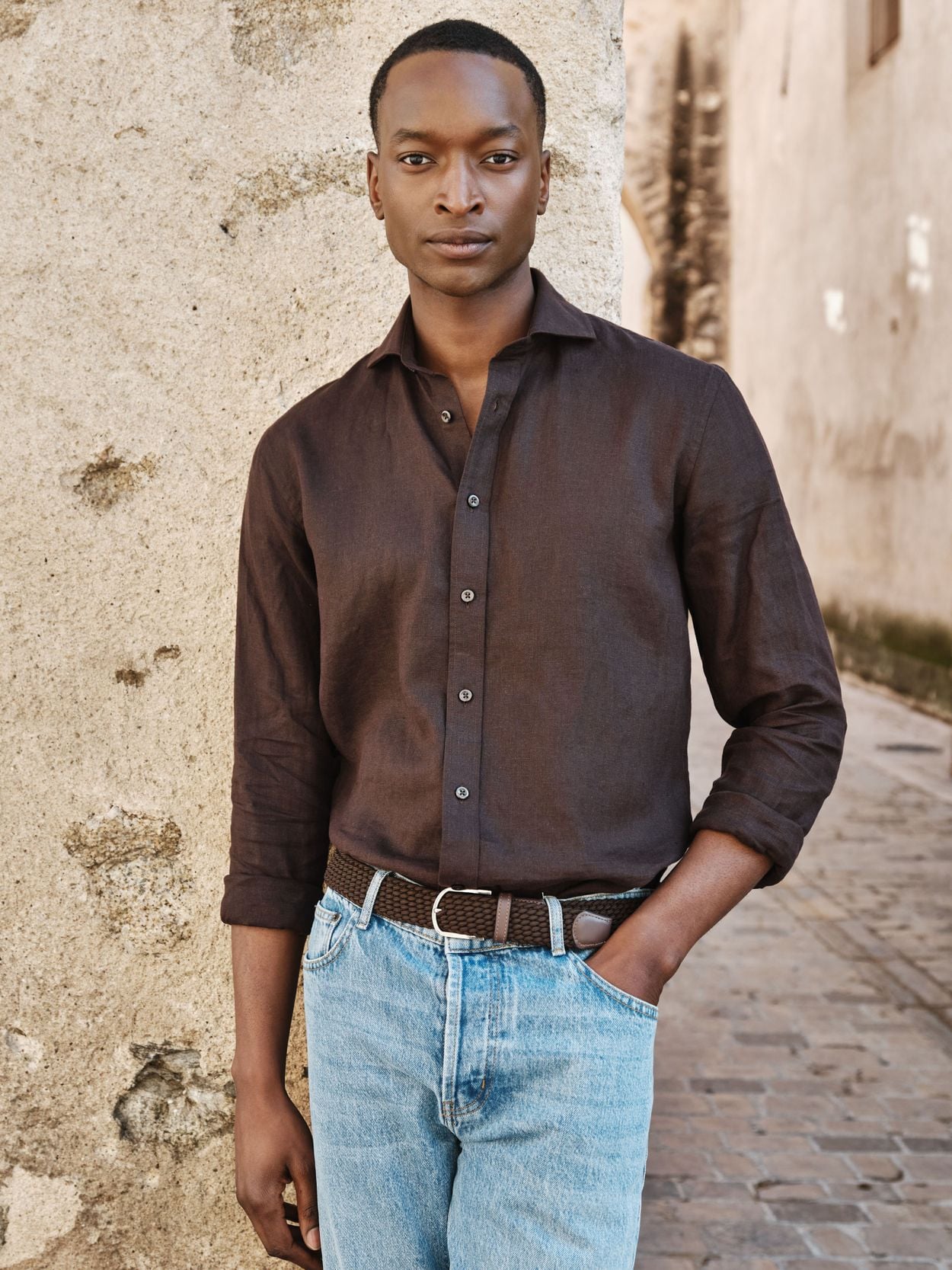 black brown slim fit dress shirt John Henric - Dark Cut Away Linen this Dark Mocha Oxford