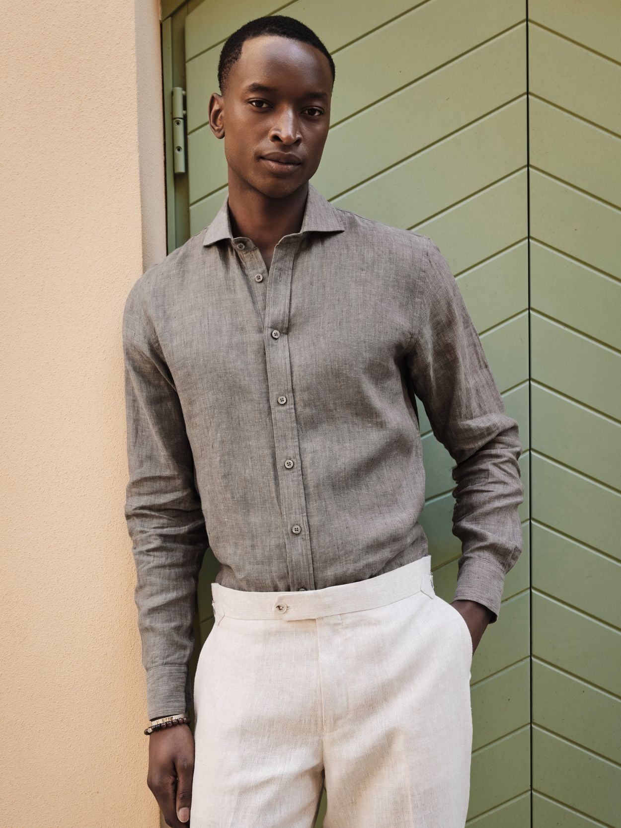 Taupe Cut Away Linen Shirt Slim Fit