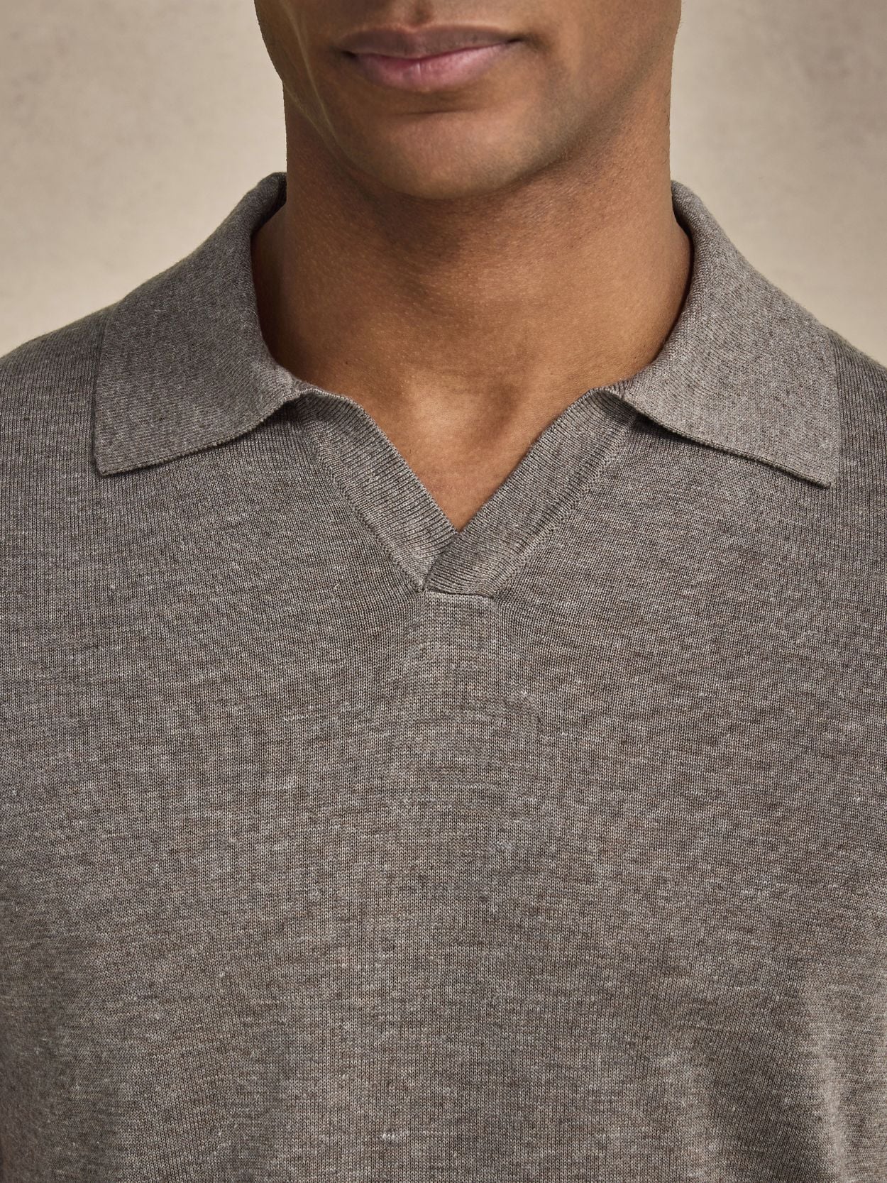 Taupe Polo Shirt - Lyocell Linen V-Neck - Buy online | John Henric