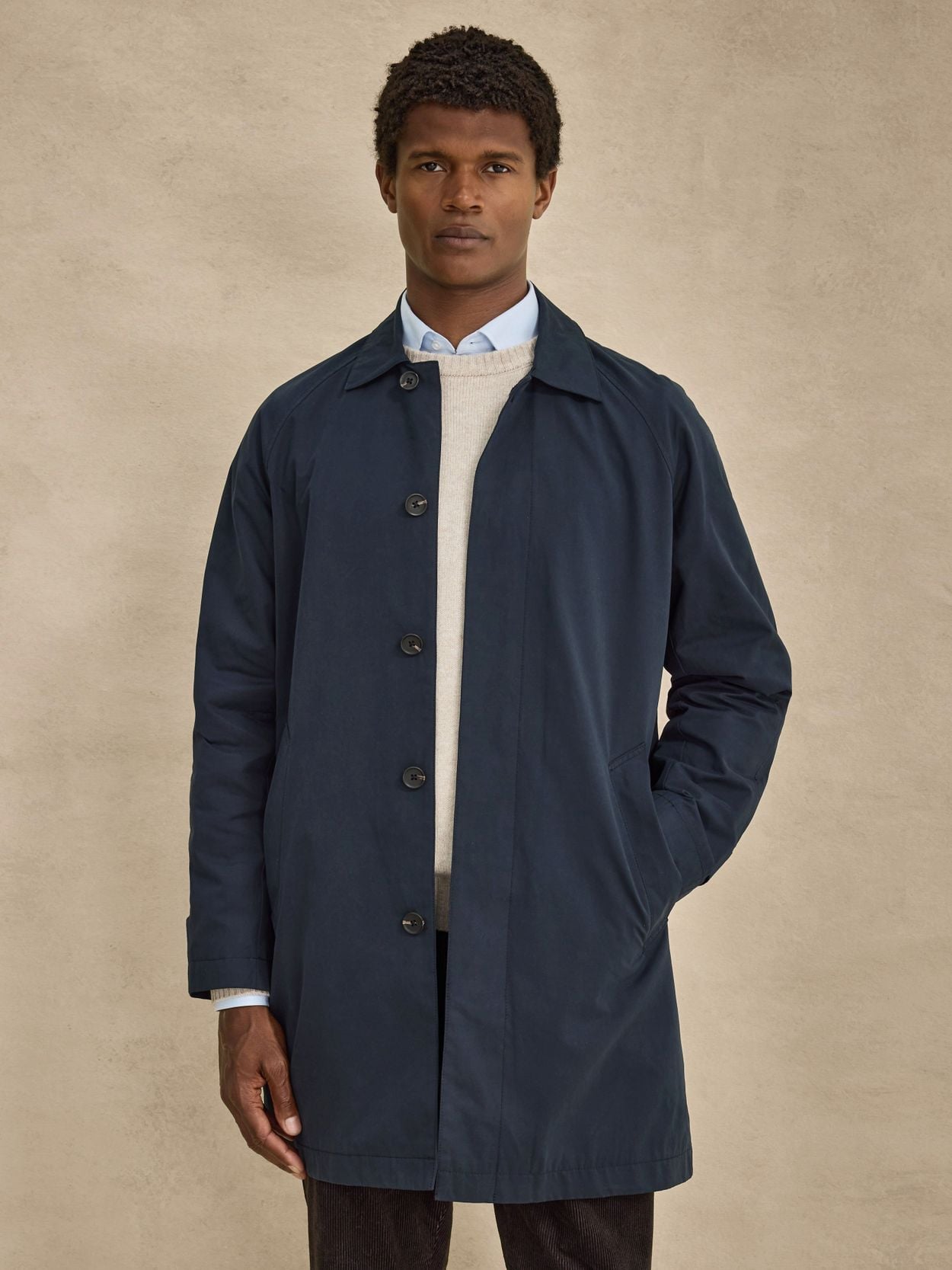 Navy Blue Raglan Coat - Cotton Mix - Buy online | John Henric