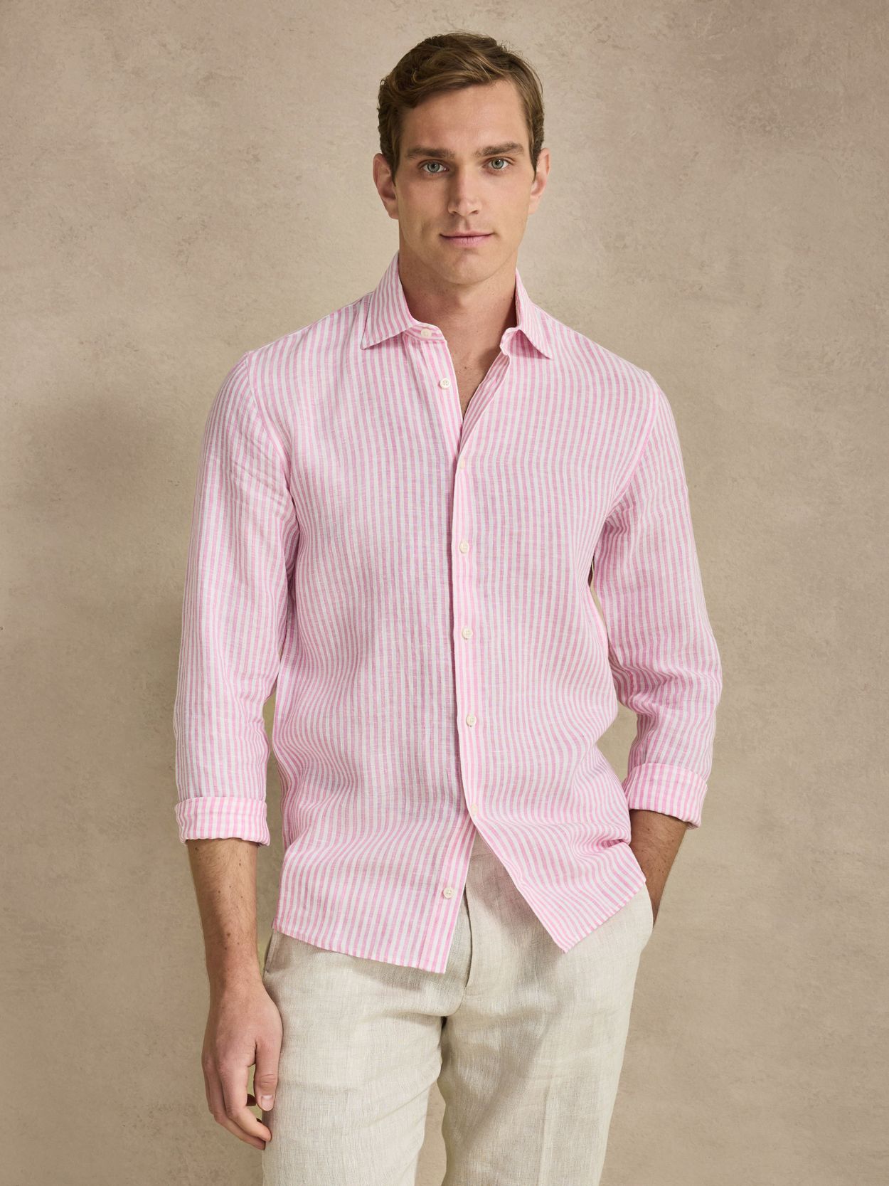 Pink Striped Linen Shirt Slim Fit - Linen Slim Fit - Buy online