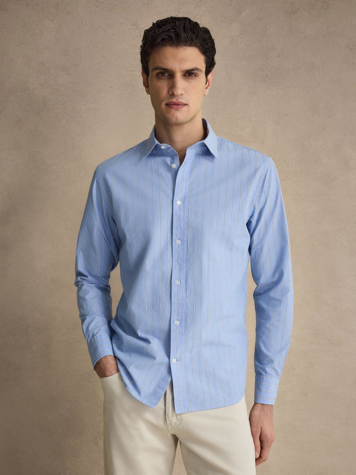 Light Blue Striped Shirt - Cotton Casual Fit - Buy online | John