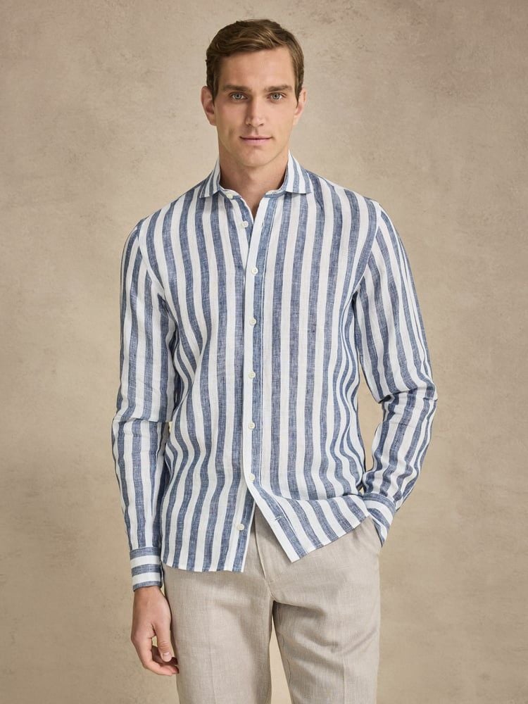 Navy Blue Striped Linen Shirt
