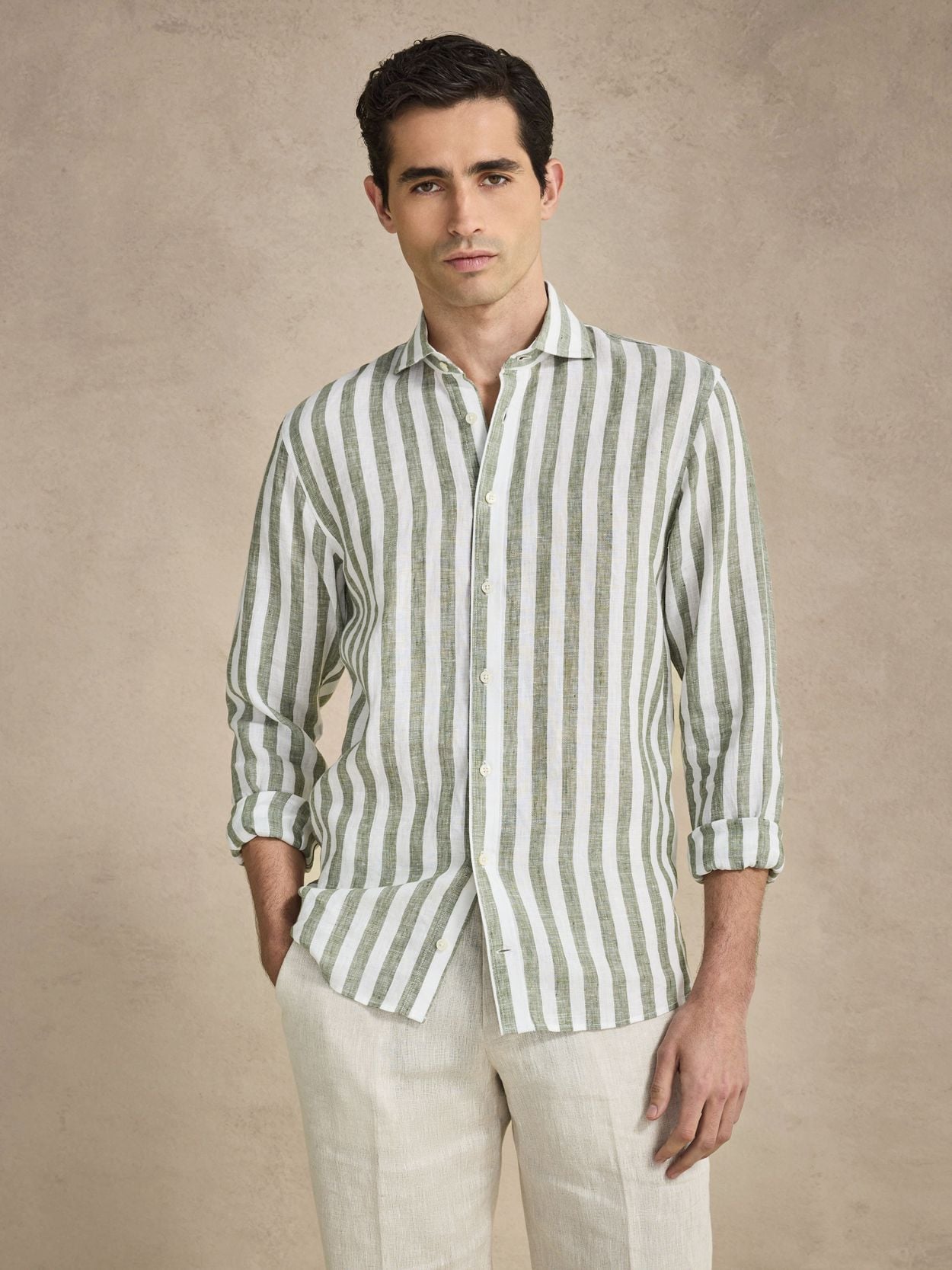 Green Striped Linen Shirt - Linen Slim Fit - Buy online | John Henric