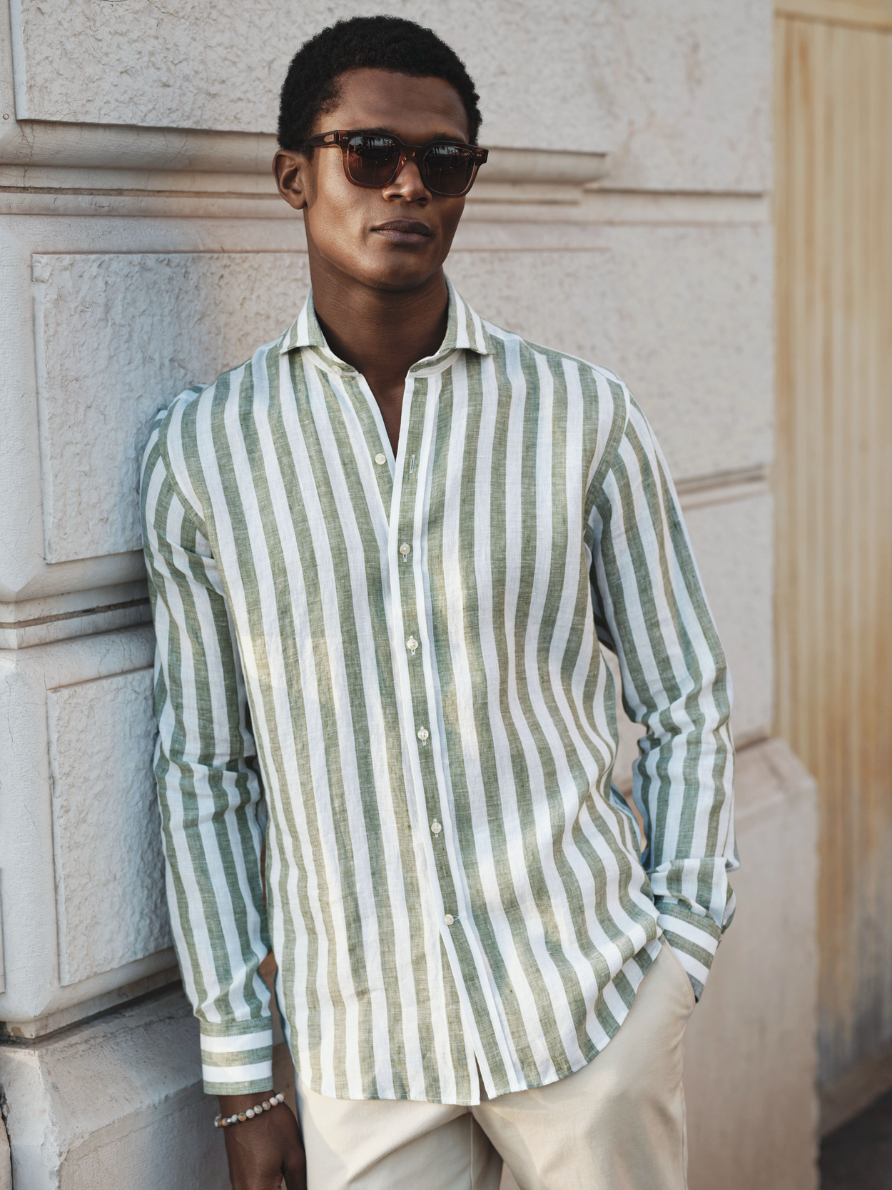 Green Striped Linen Shirt - Linen Slim Fit - Buy online | John Henric