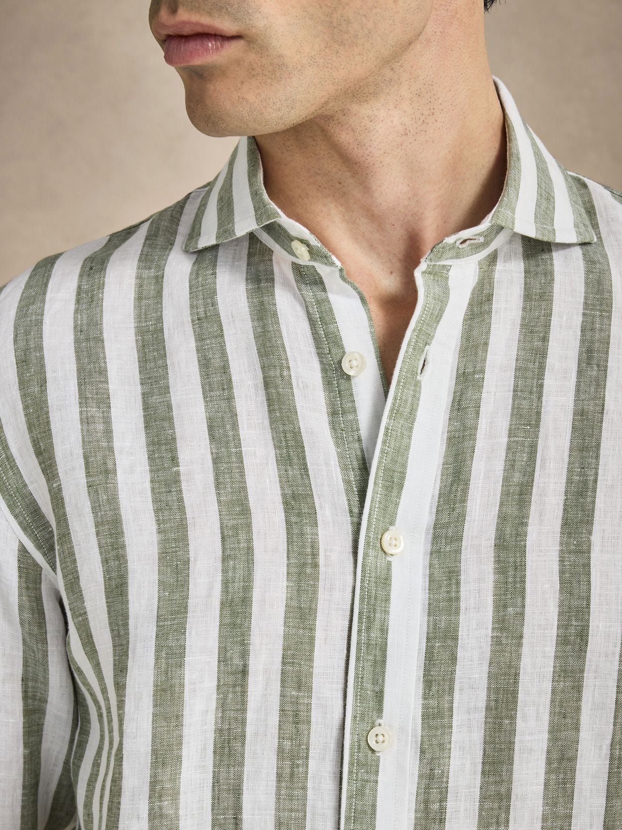 Green Striped Linen Shirt - Linen Slim Fit - Buy online | John Henric