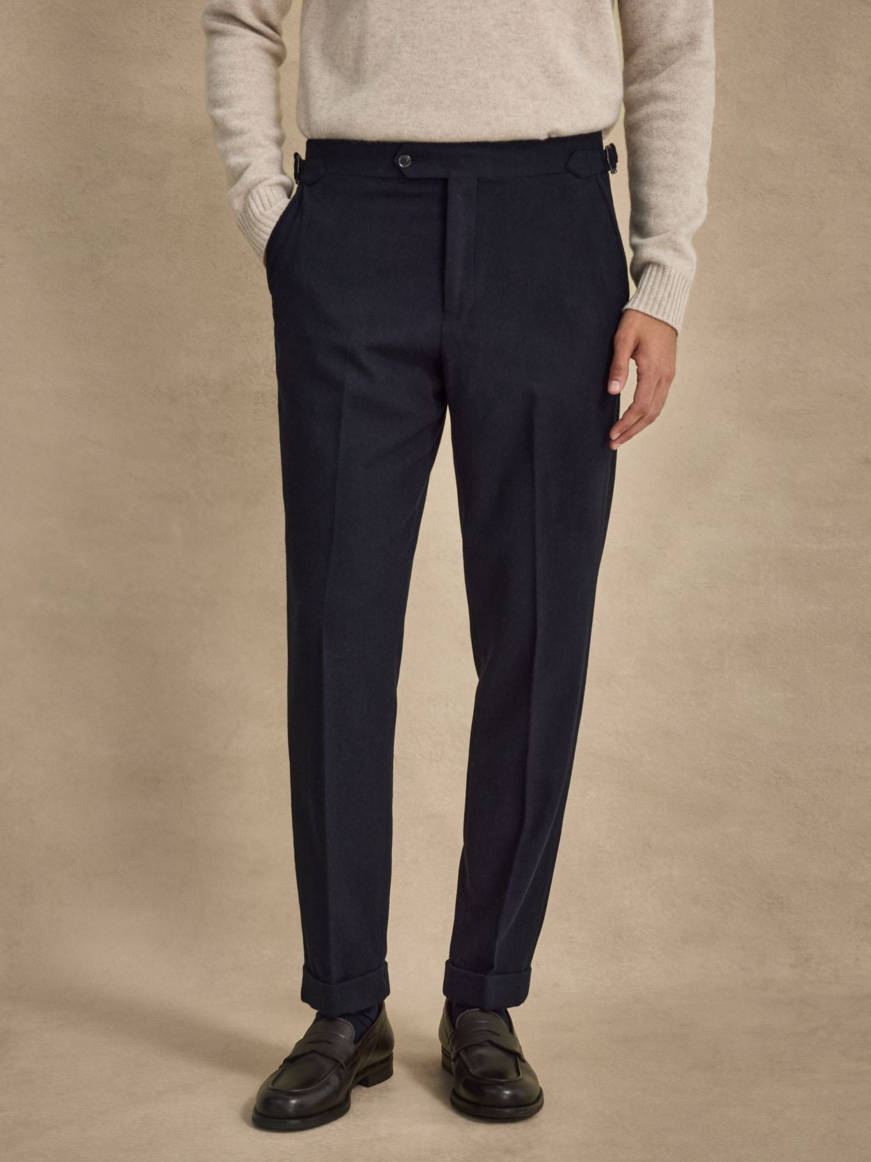 Navy Blue Linen Trousers - Linen Cotton Tailored Fit - Buy online
