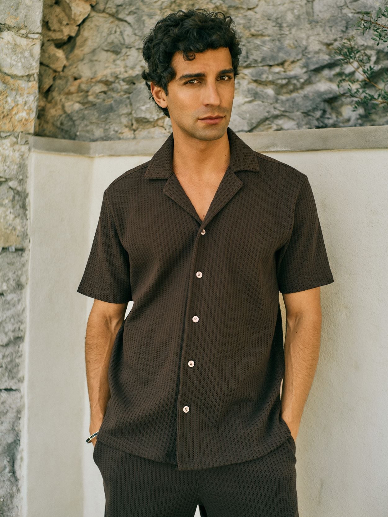 Dark Brown Short Sleeve Shirt - Cotton Crochet - Buy online | John