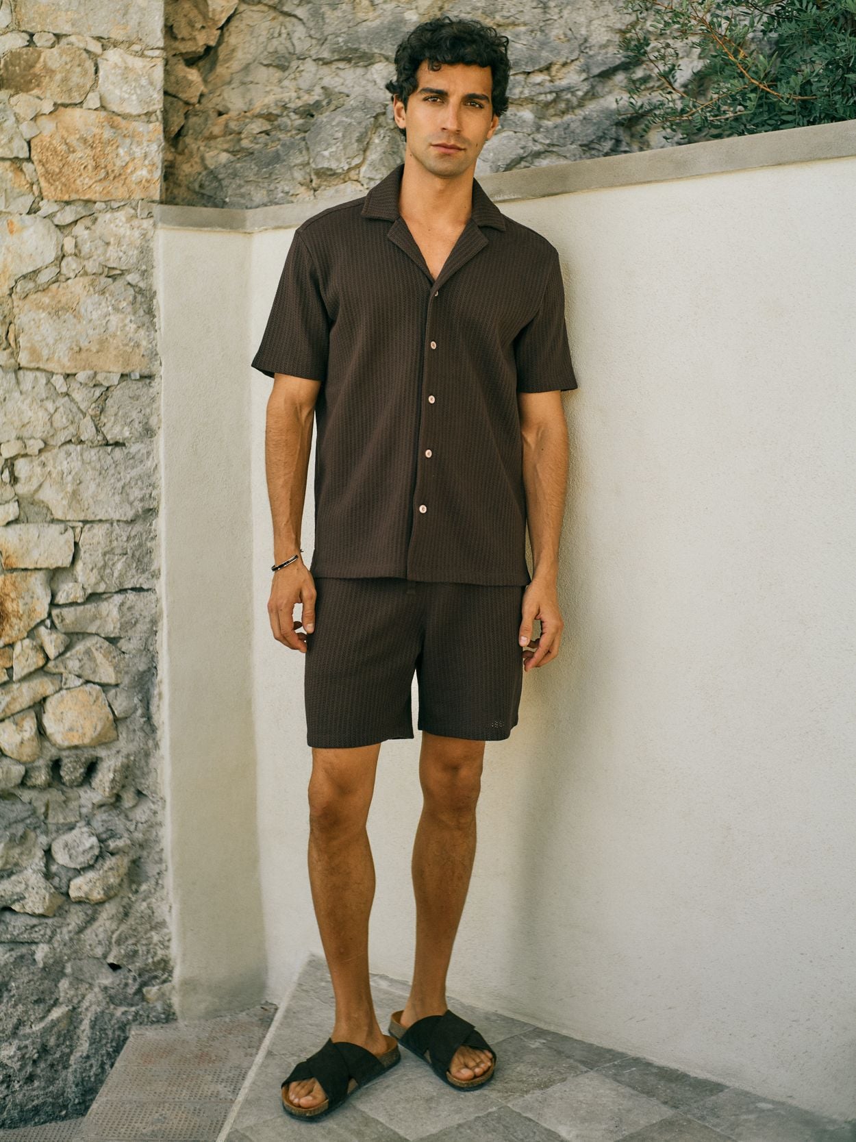 Dark Brown Short Sleeve Shirt - Cotton Crochet - Buy online | John