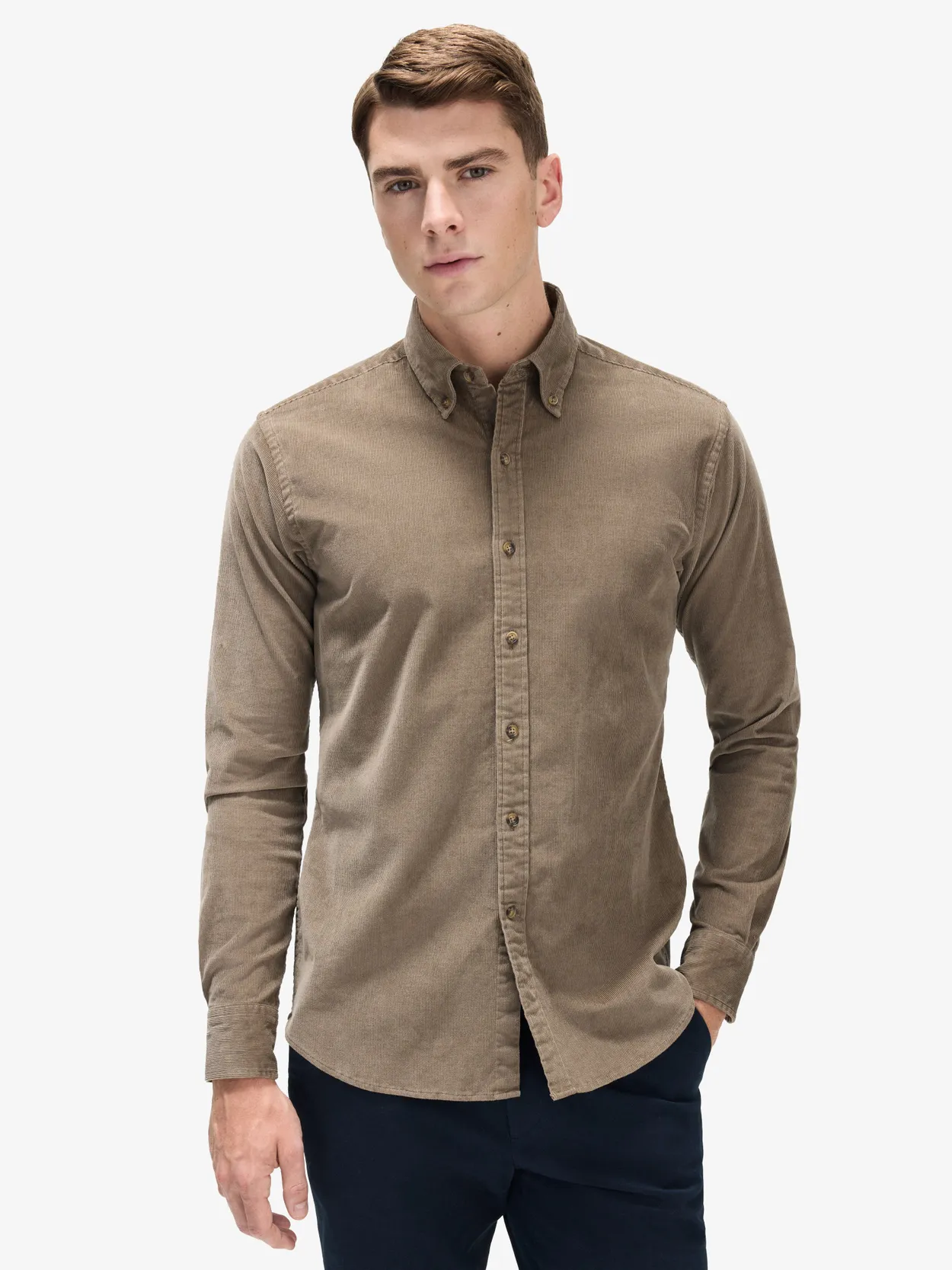 Chemise en Velours Côtelé Taupe Thor