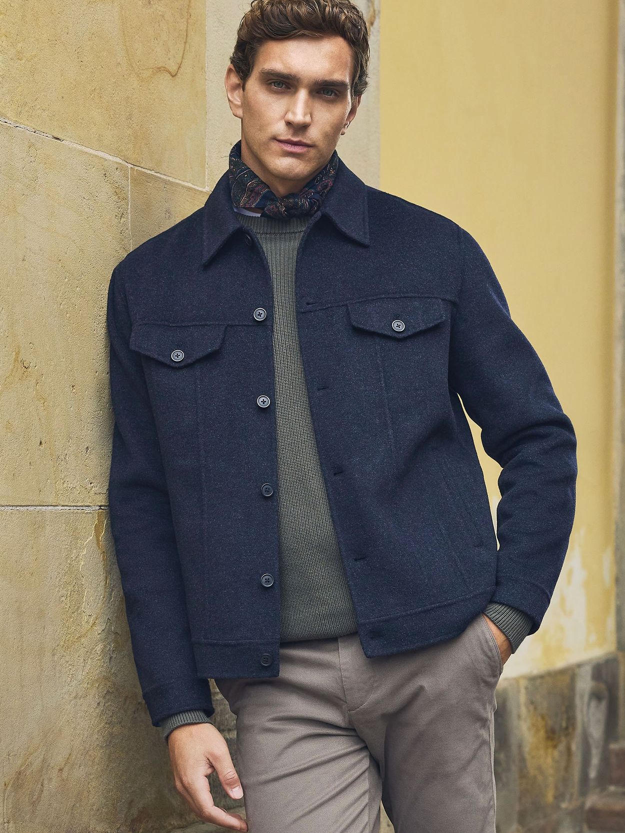 Navy Blue Wool Jacket Flores