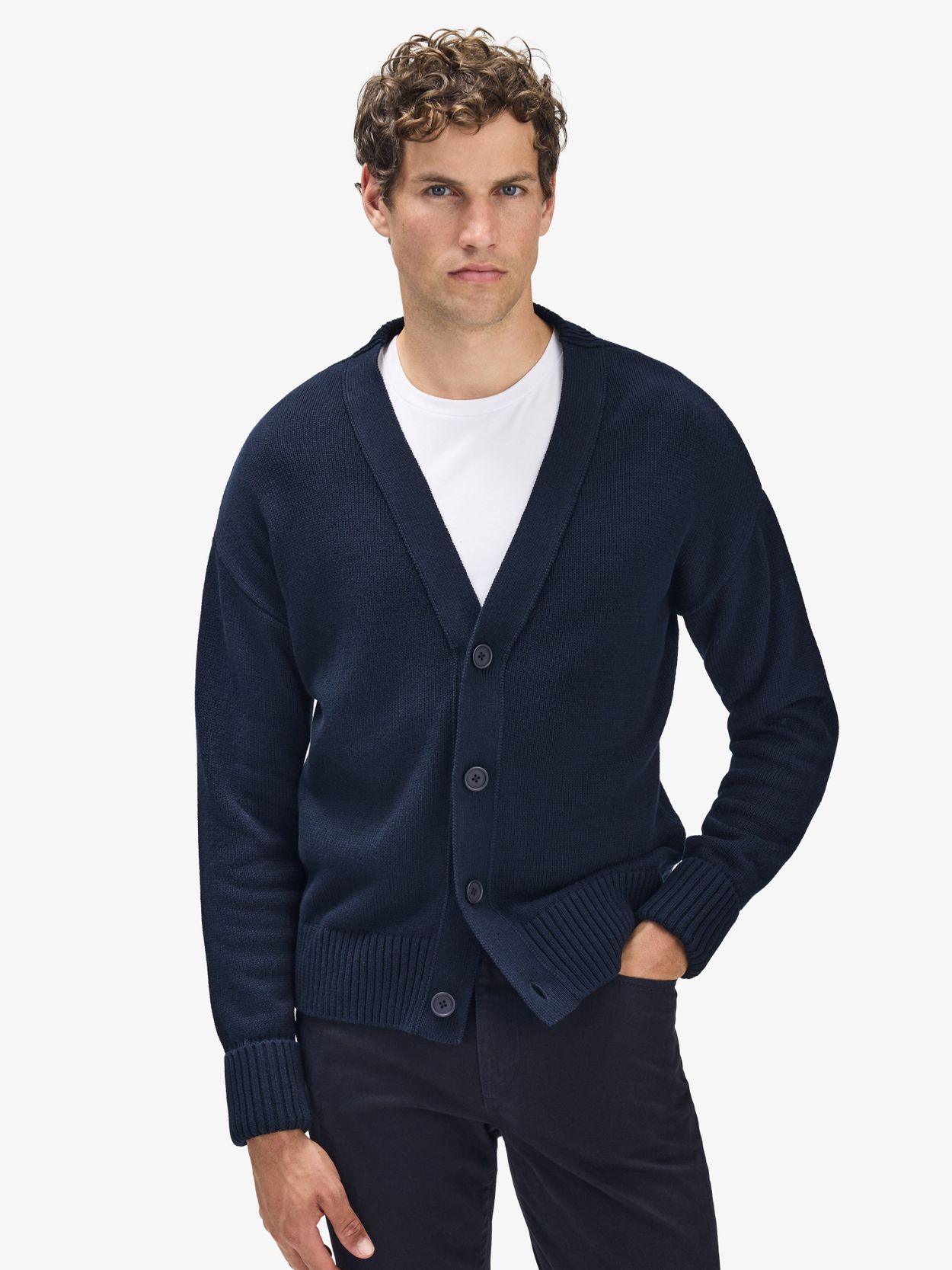 John Henric Men s Navy Blue Cotton Cardigan Alan Size L