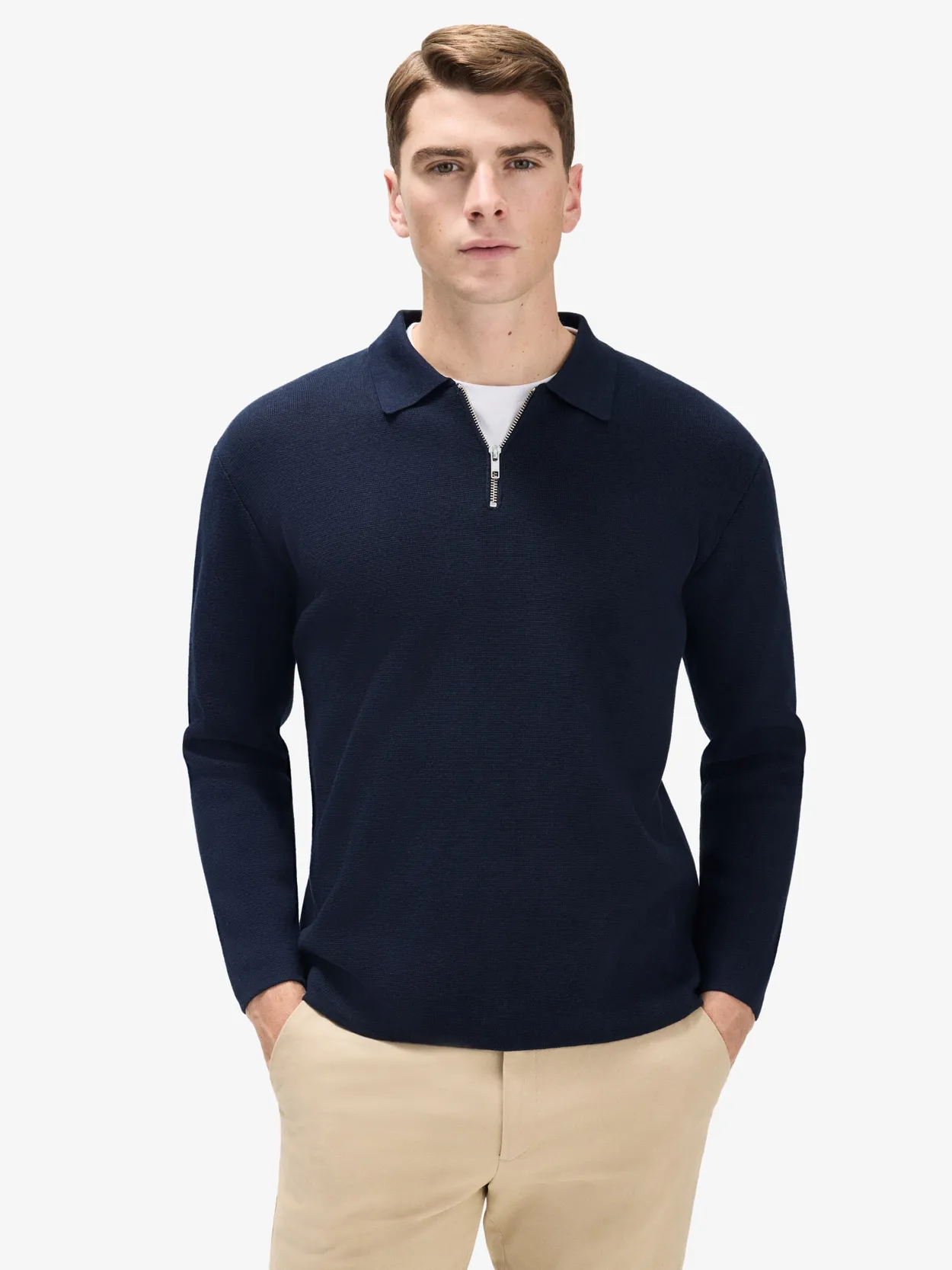 Pull à fermeture éclair en coton bleu marine Ted