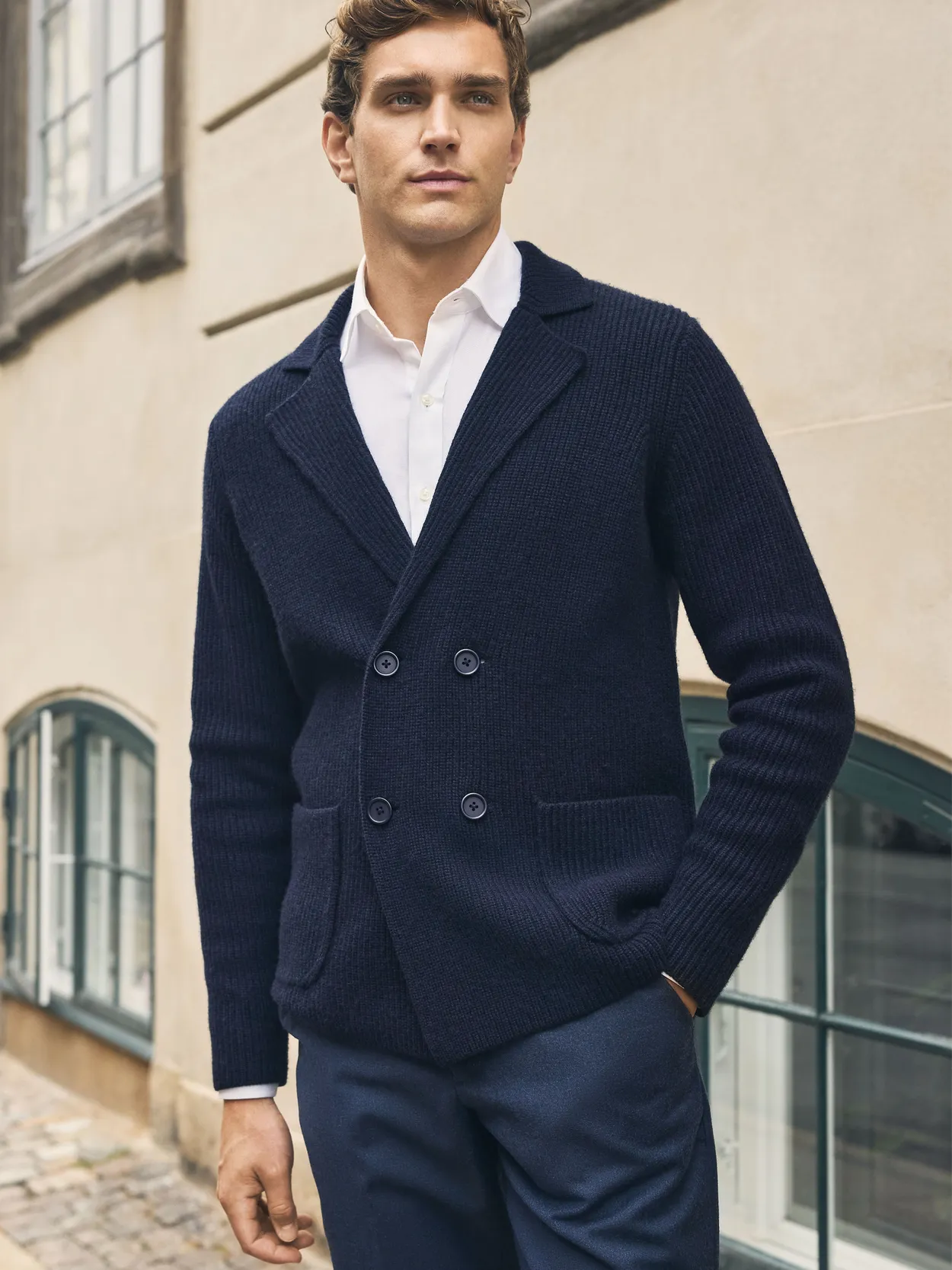 Navy blue wool cardigan hotsell