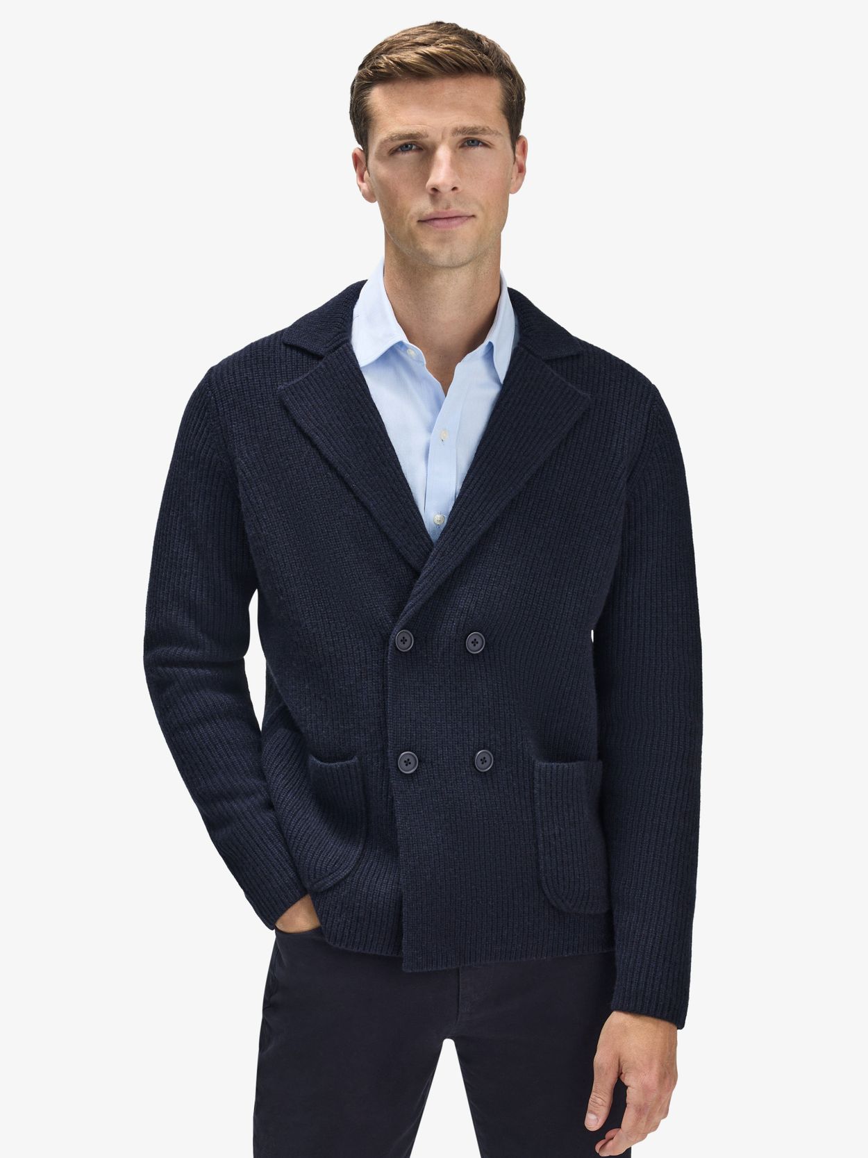 Navy Blue Wool Blend Cardigan Zion