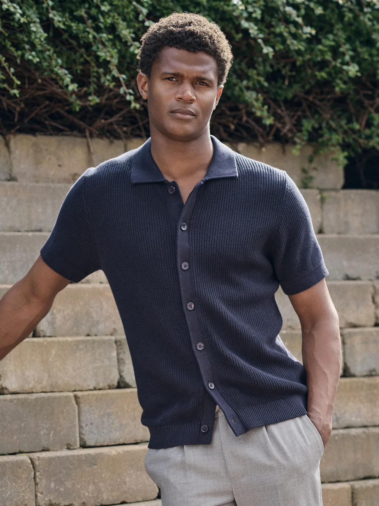 Navy Blue Gebreide Polo Shirt Maia