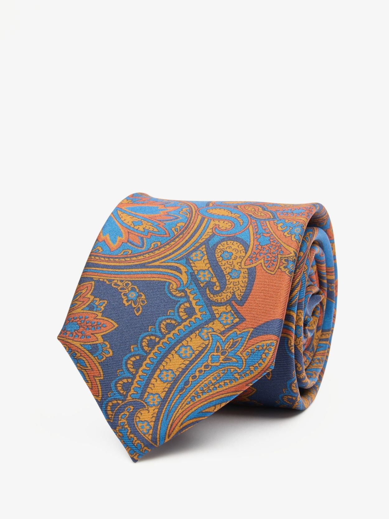 Geotae Zerun Men's Silk Necktie – Classic Paisley Checks In Turquoise/Orange, Jacquard Woven - View #6
