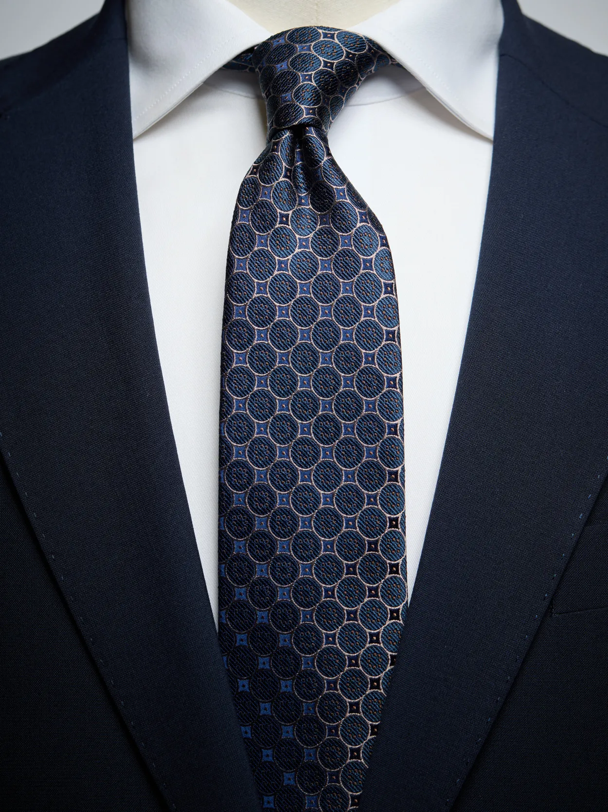 Navy & Beige Tie Geometric