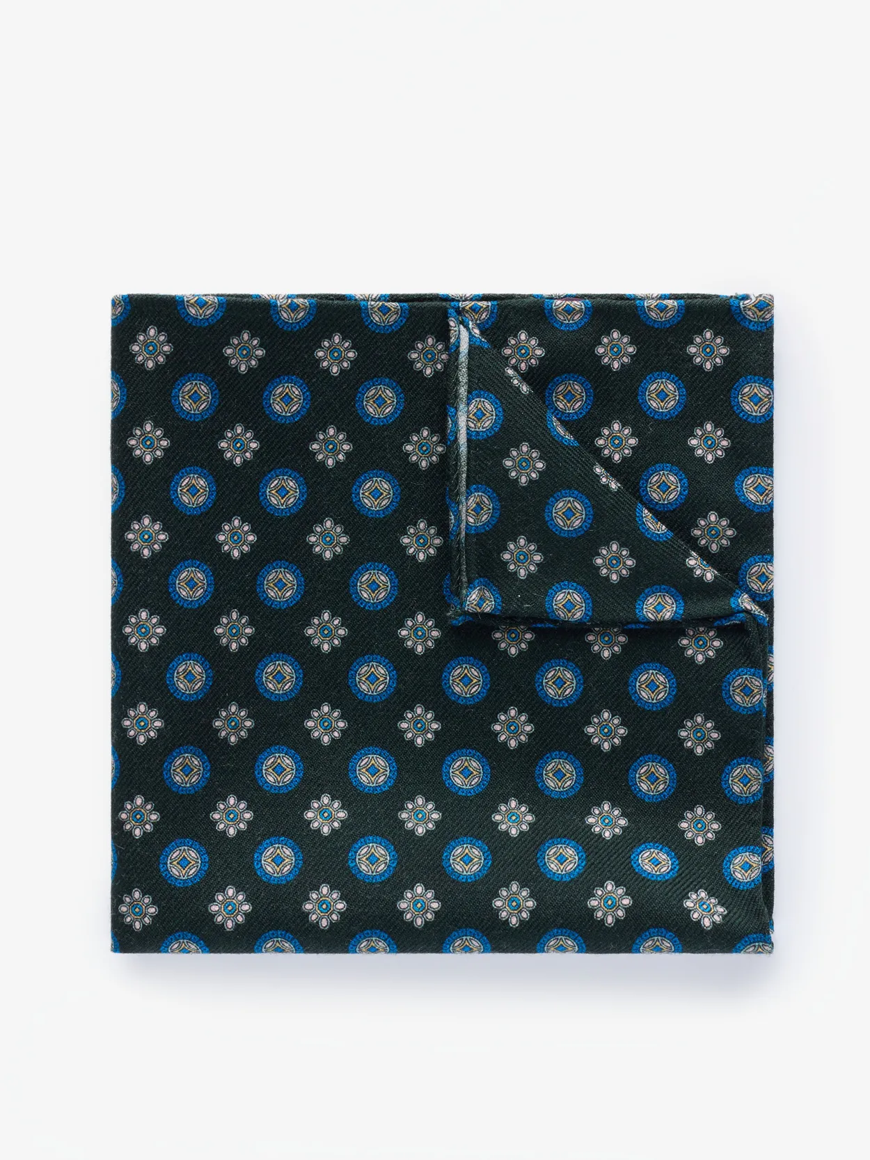 Green Pocket Square Wool Geometric