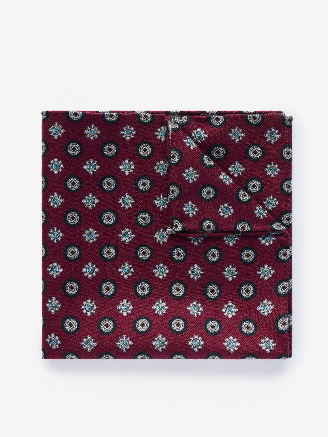 Burgundy Pocket Square Wool Geometric