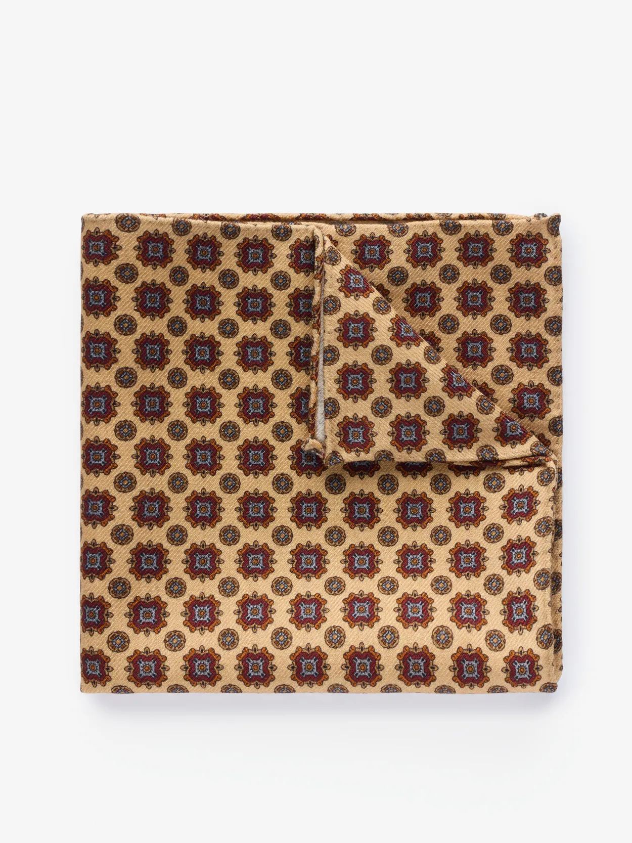 Beige Pocket Square Wool Geometric