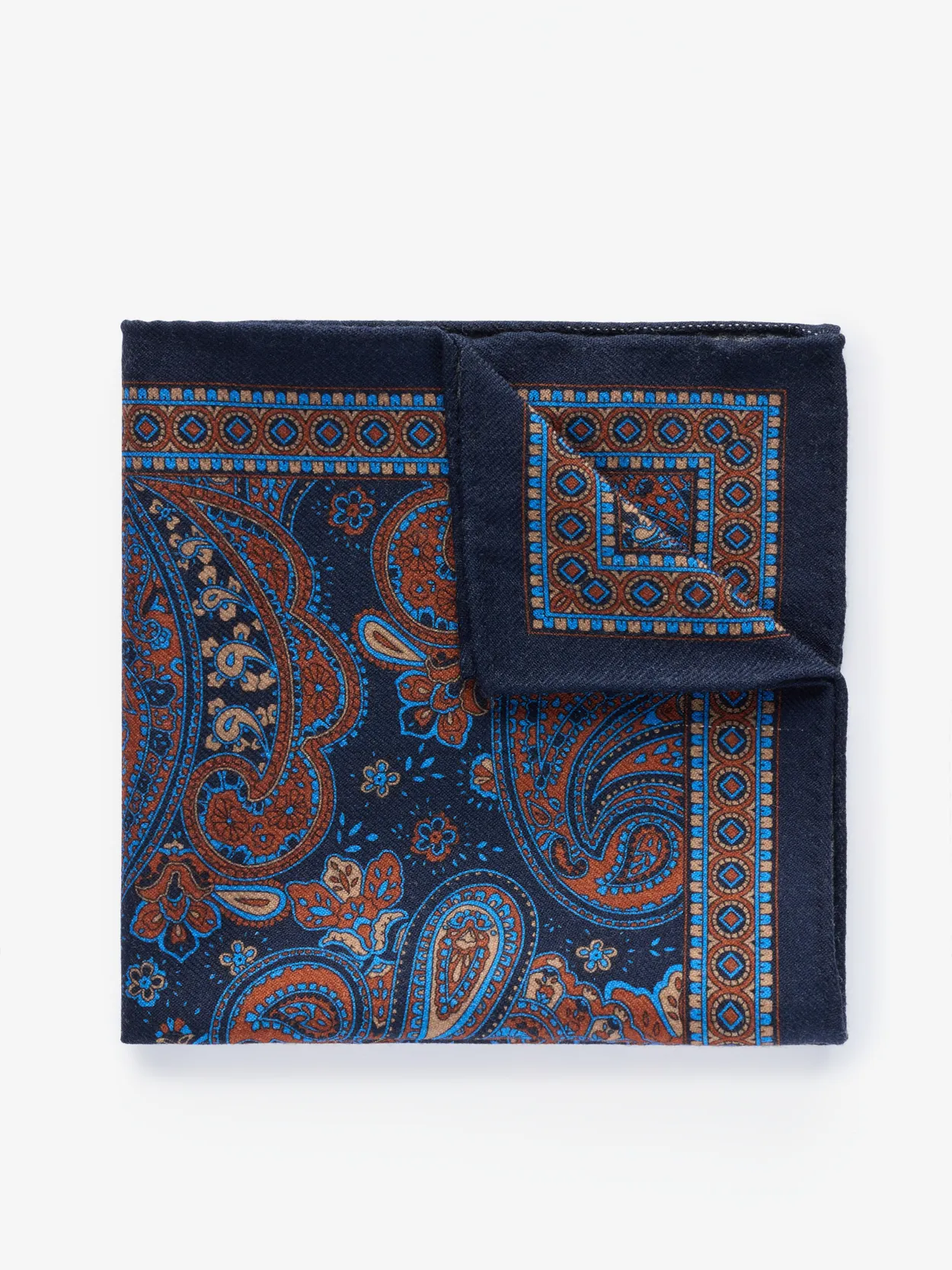 Dark Blue Pocket Square Wool Paisley