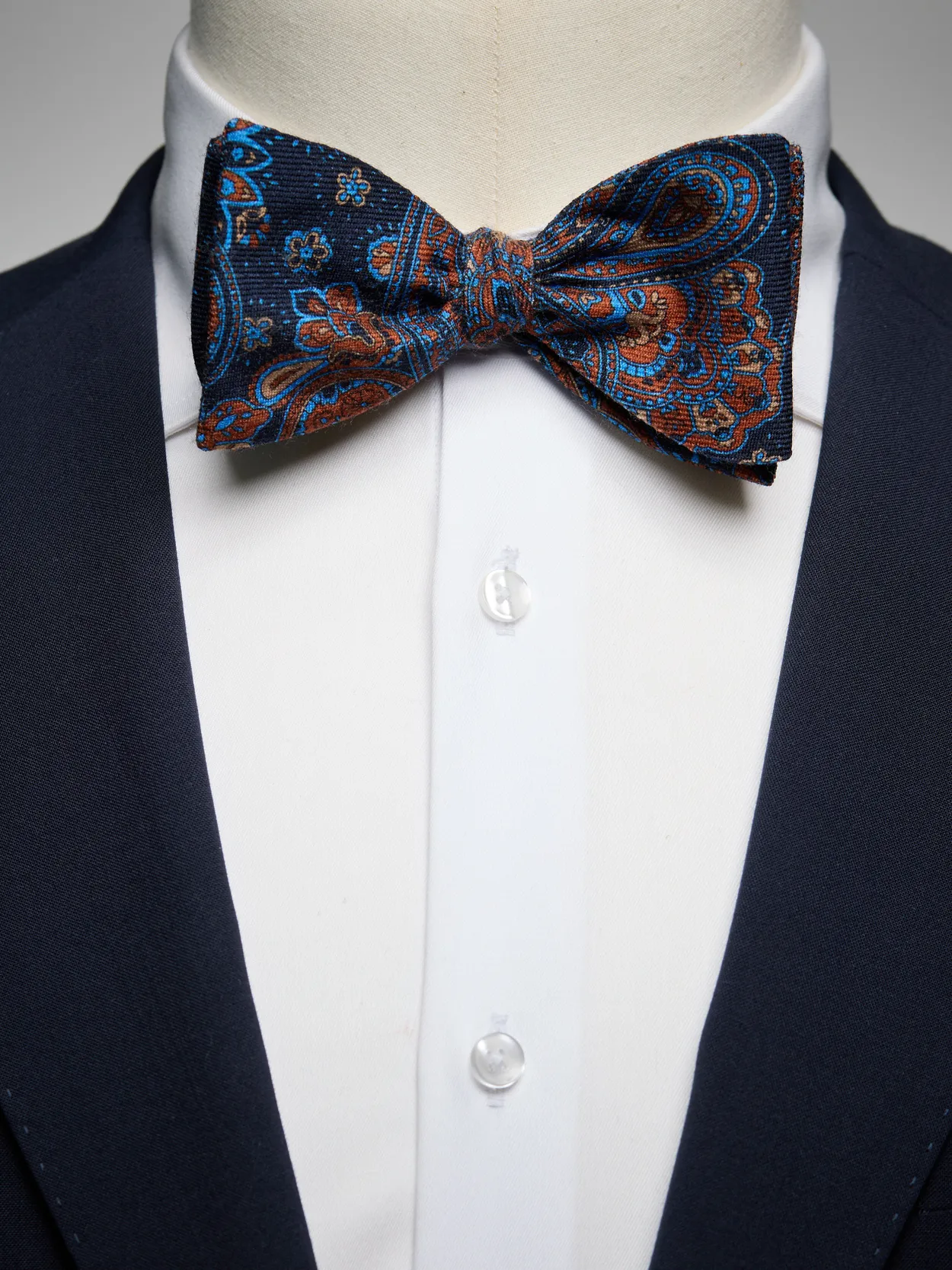 Dark Blue Bow Tie Wool Paisley