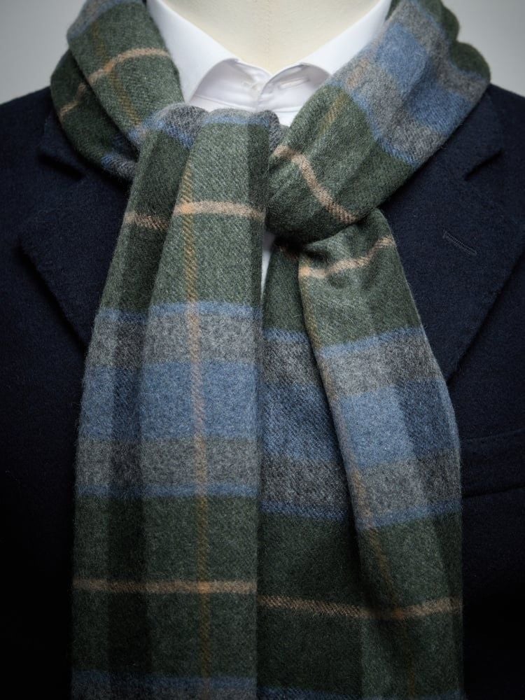 Écharpe Homme 100% Cachemire - Motif Carreaux Gris/rouge/vert - Made In England - Neuf Avec étiquette