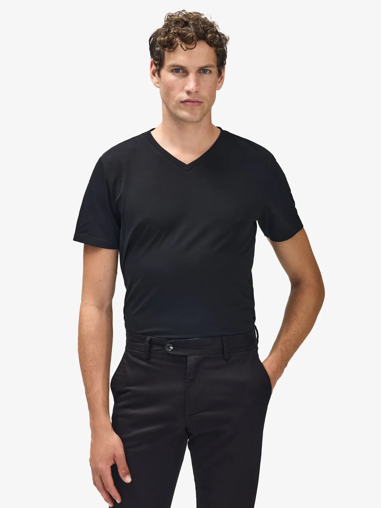 Schwarzes Baumwoll-T-Shirt mit V-Neck Victor