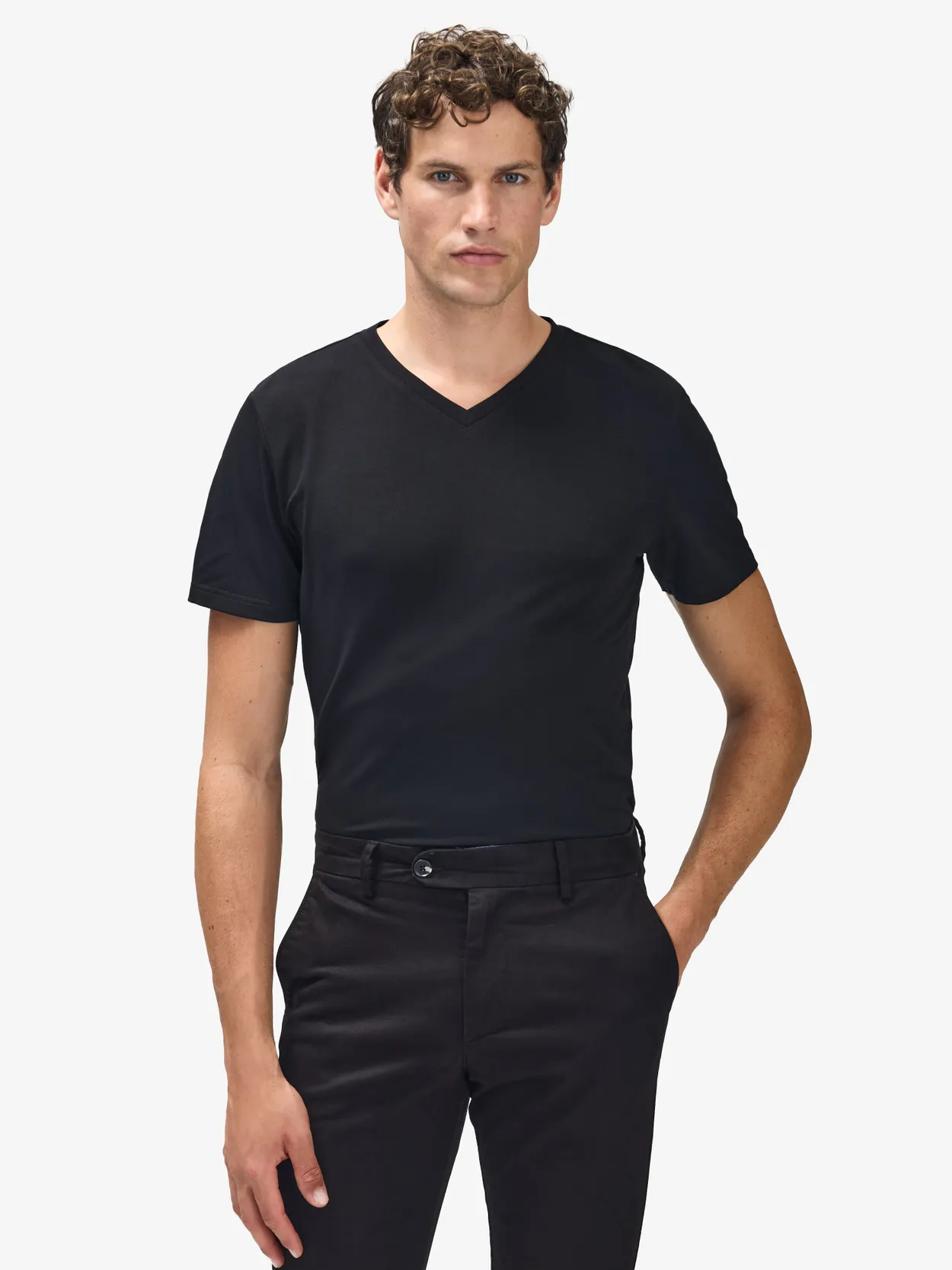 Schwarzes Baumwoll-T-Shirt mit V-Neck Victor