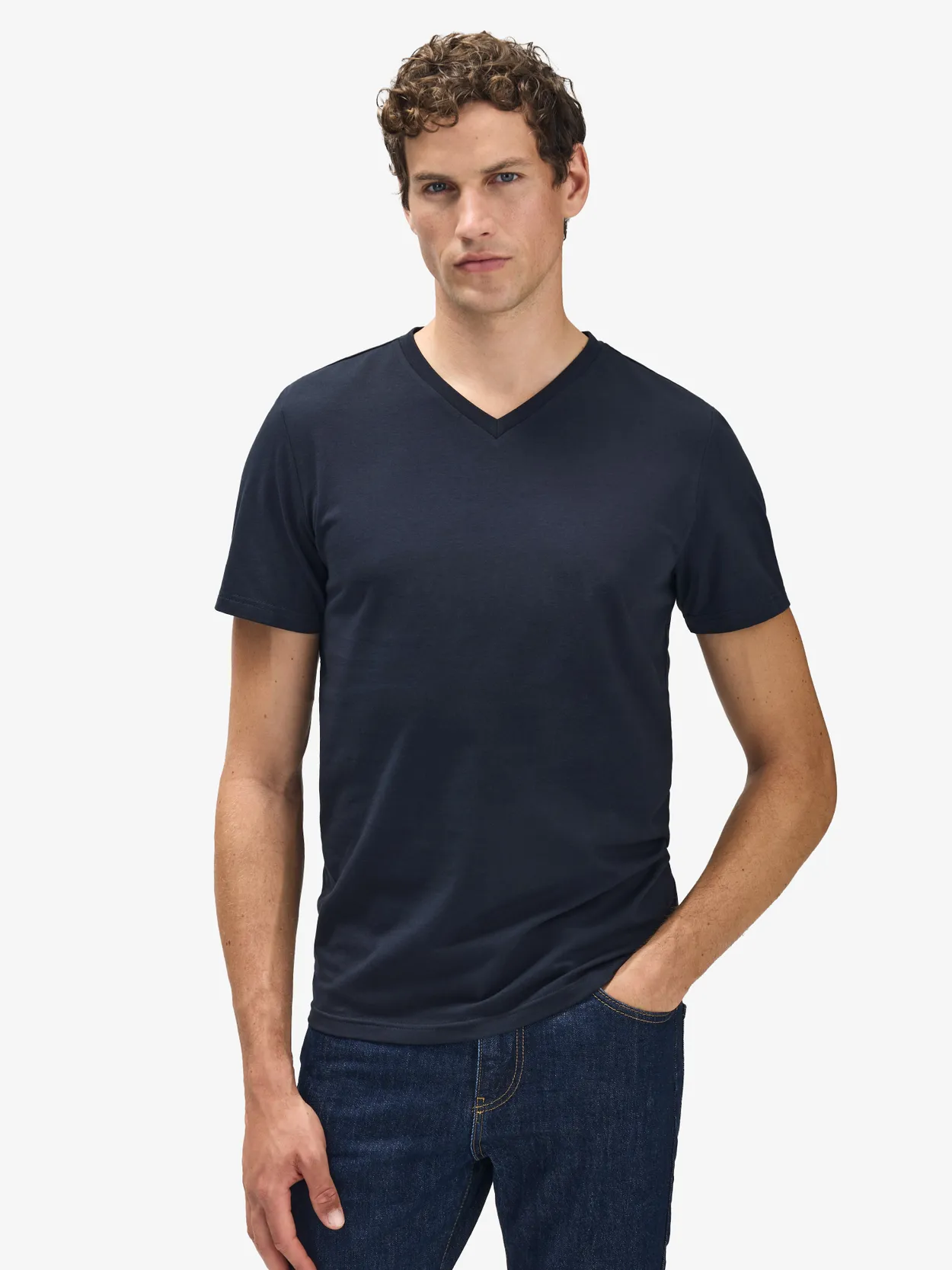 Navy Blue Fitted V-neck T-shirt Victor