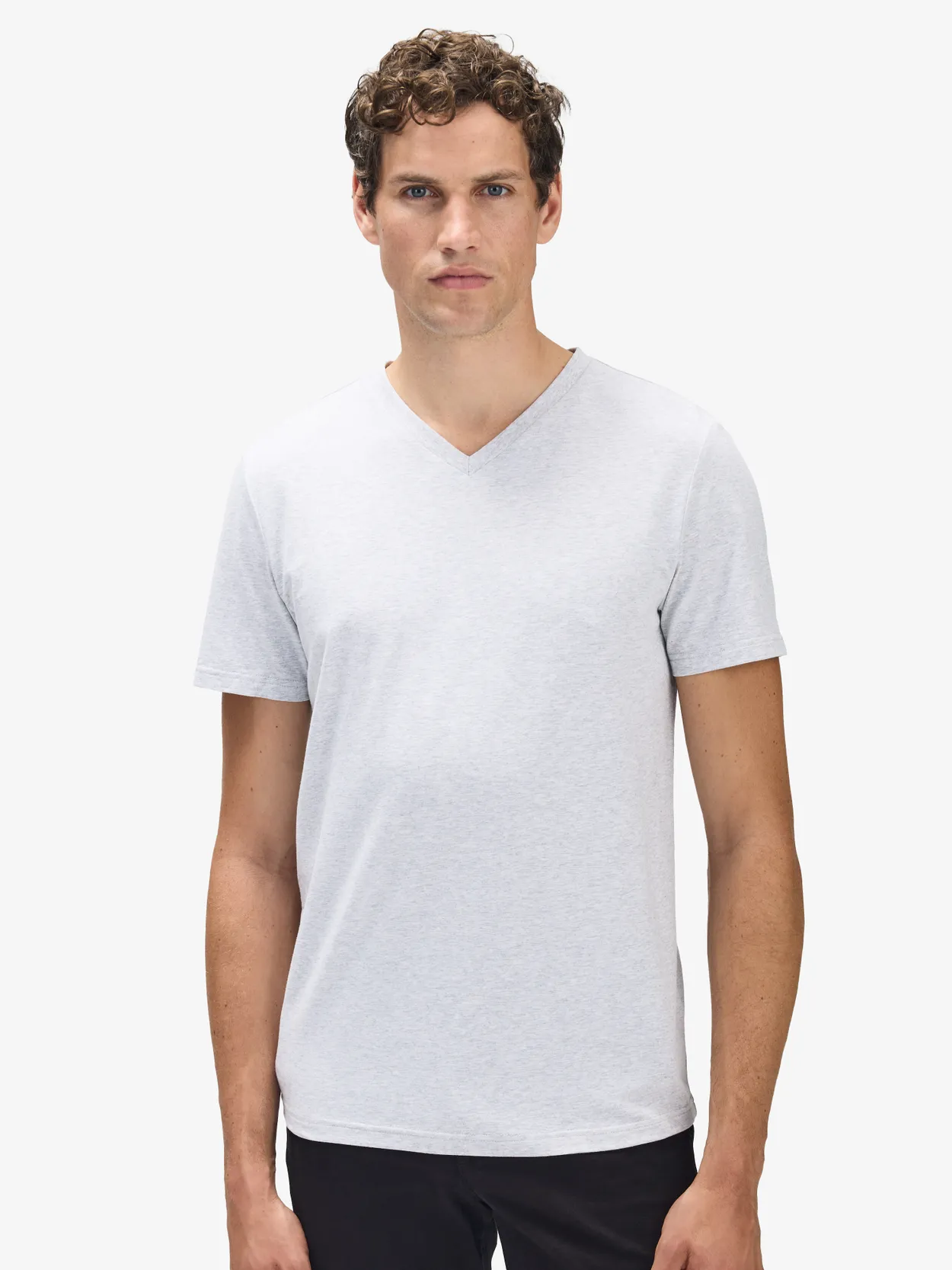 Hellgraues Baumwoll-T-Shirt mit V-Neck Victor