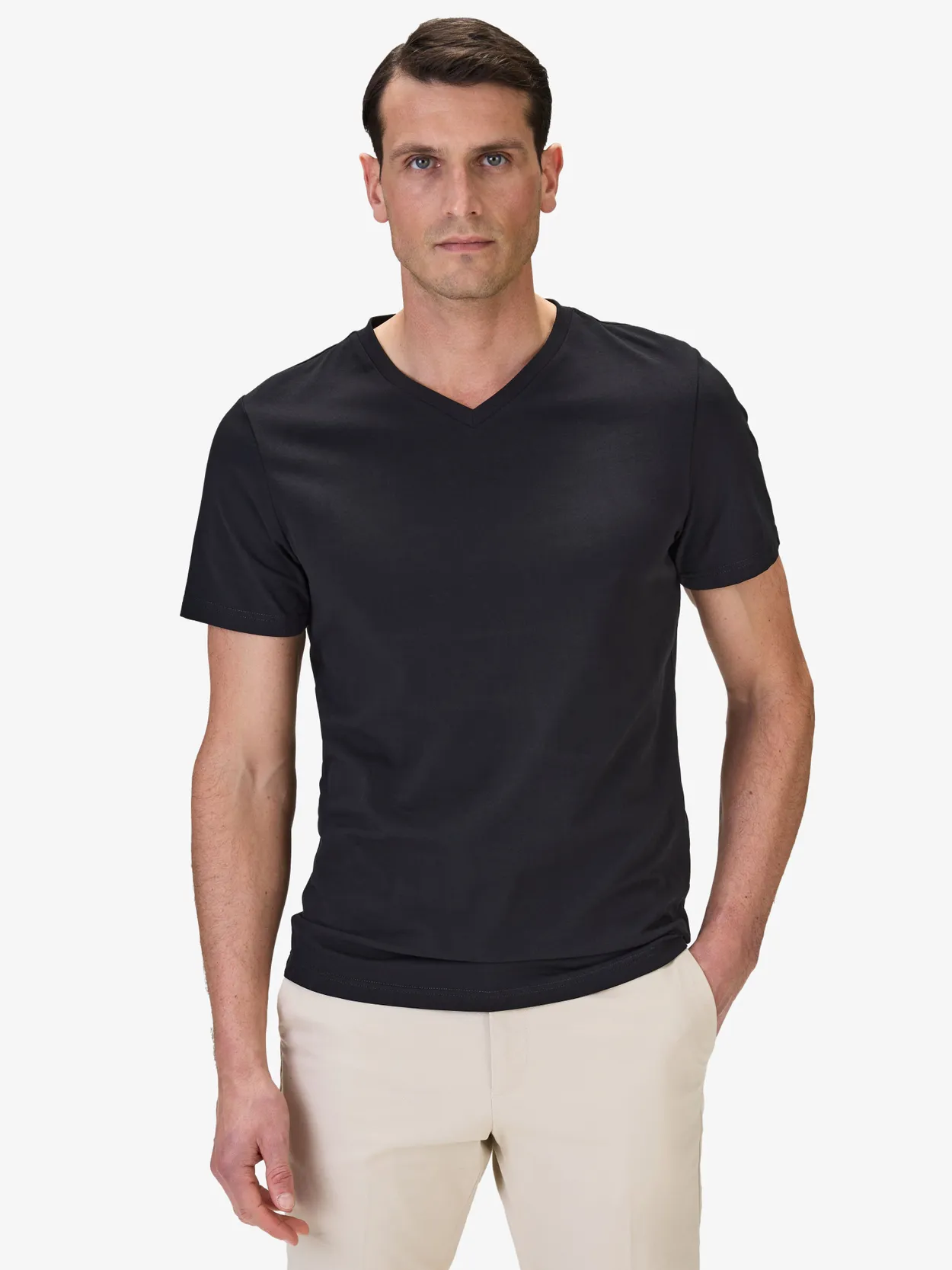 Schwarzes Baumwoll-T-Shirt mit V-Neck Victor