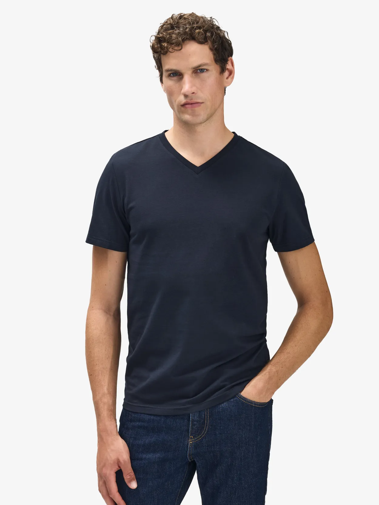 Marineblaues Baumwoll-T-Shirt mit V-Neck Victor