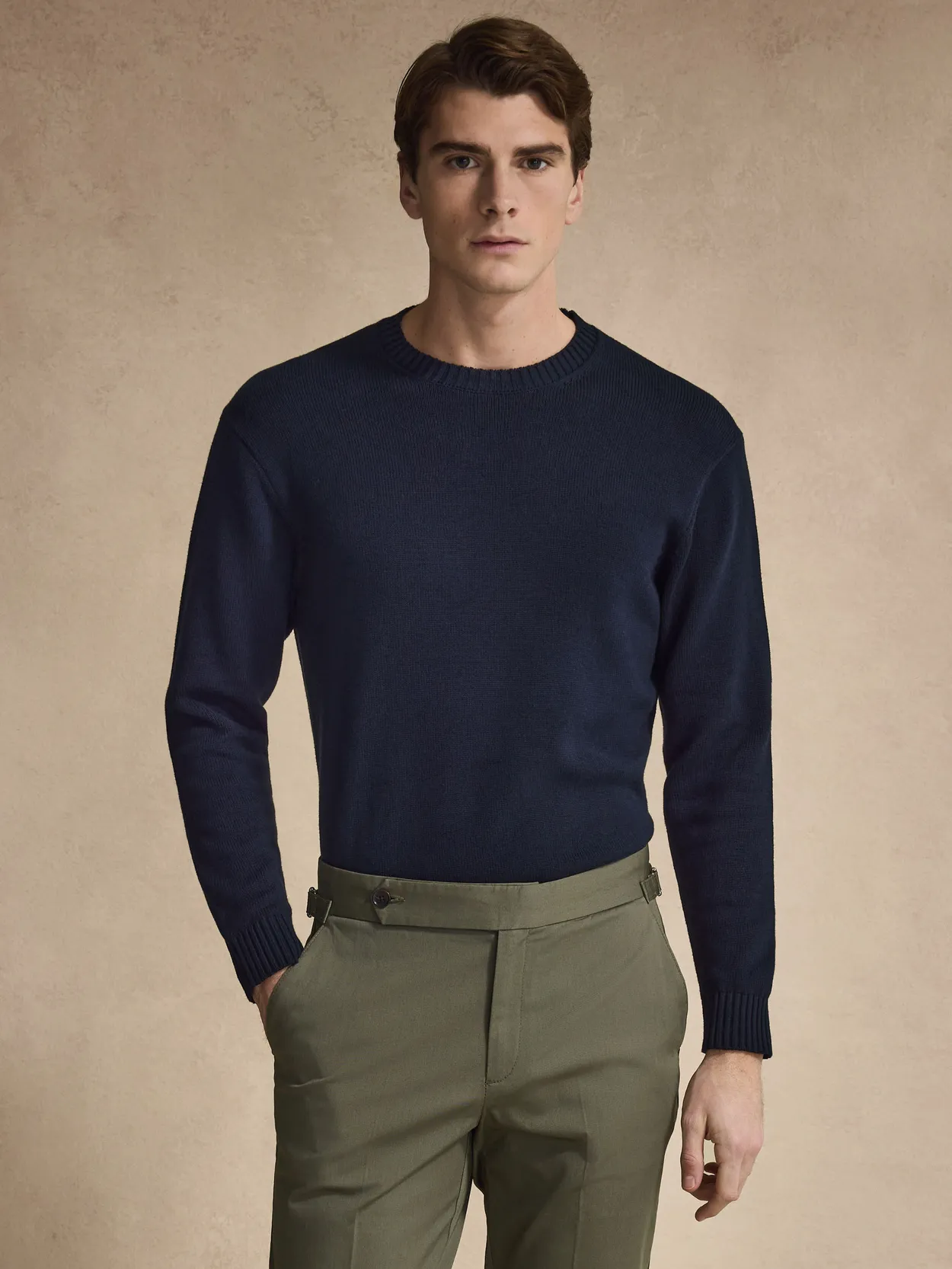 Navy Blue Cotton O-Neck Sweater