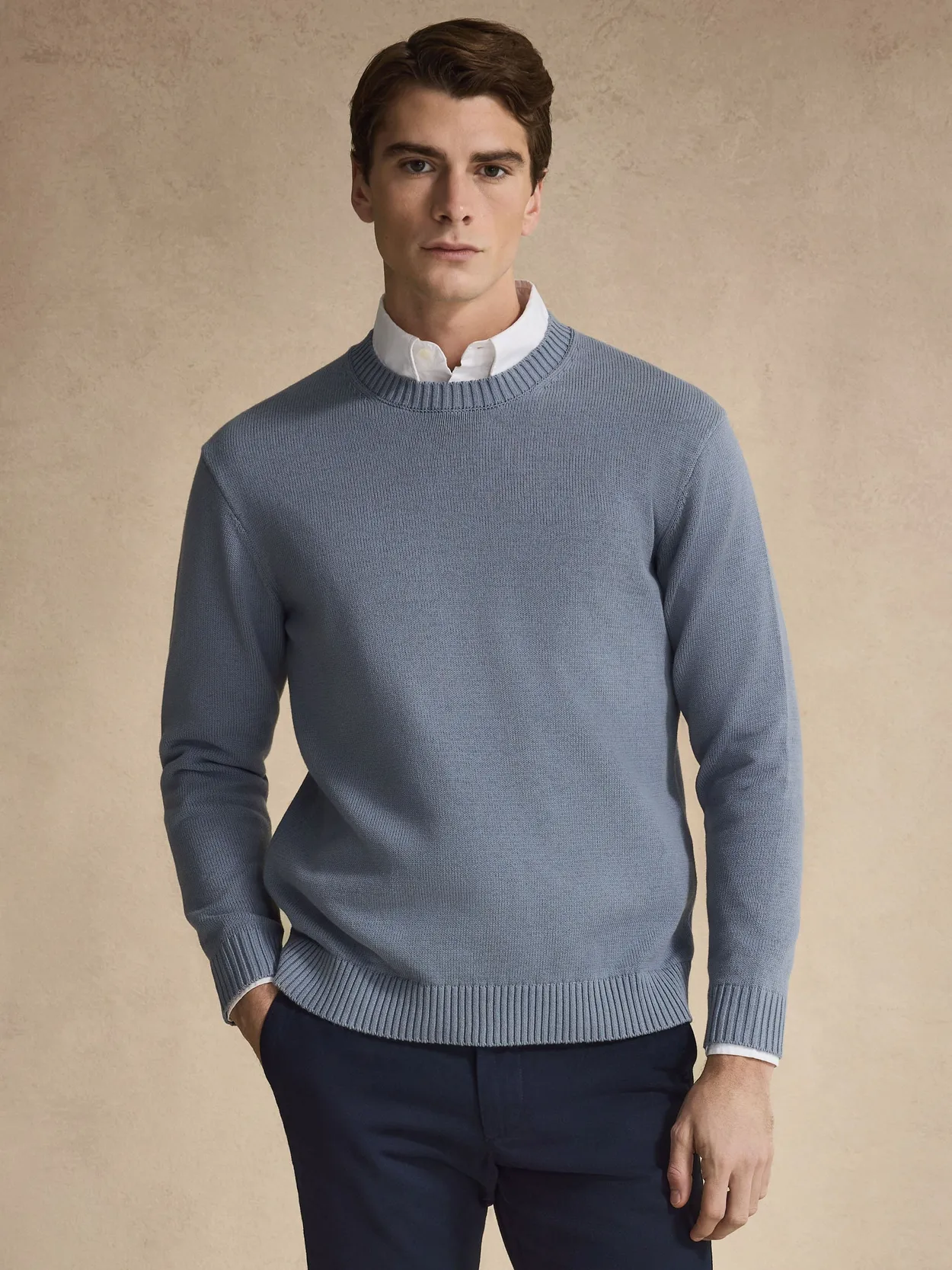 Blue Cotton O-Neck Sweater