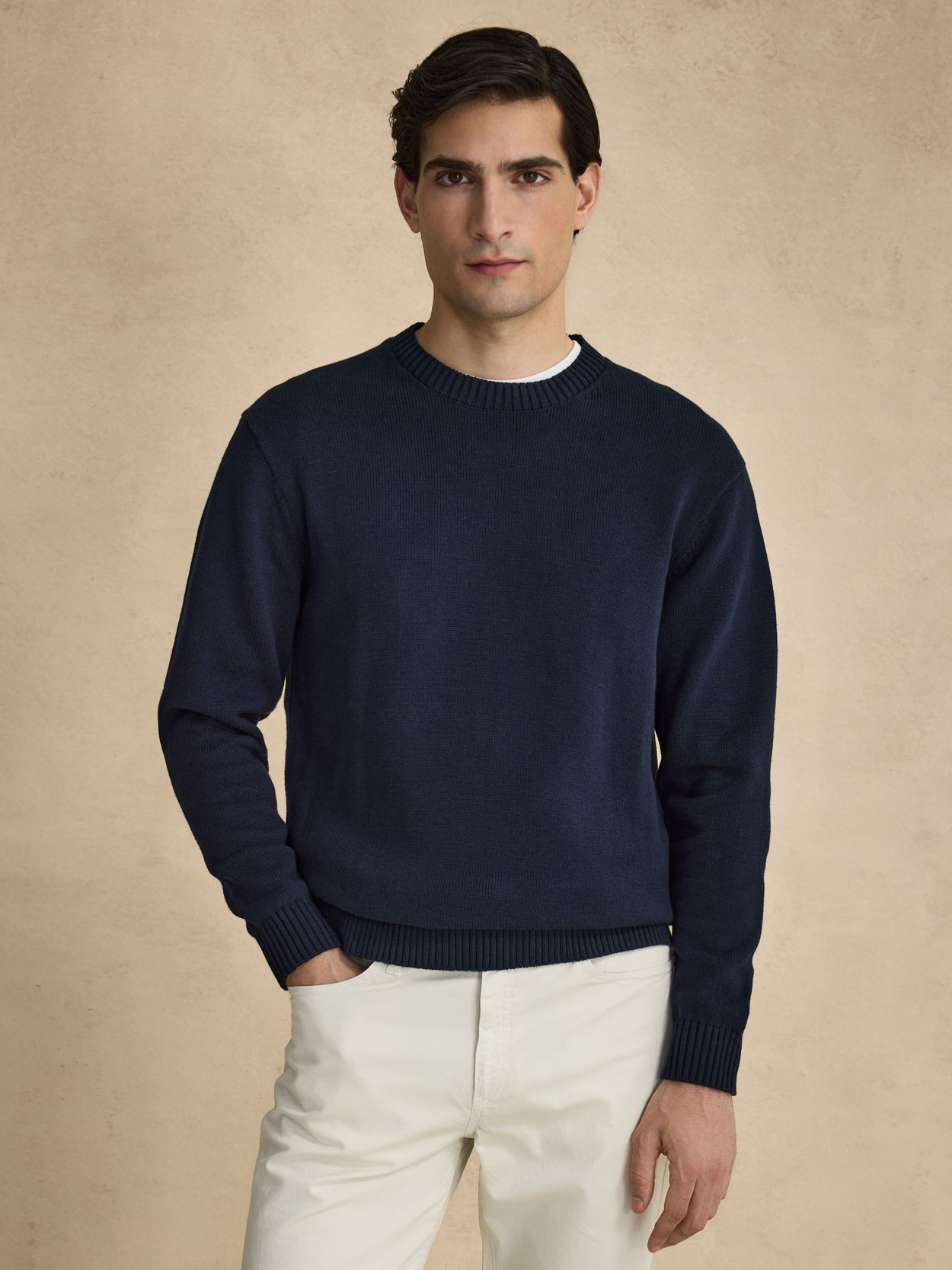 Navy Blue Cotton O-Neck Sweater