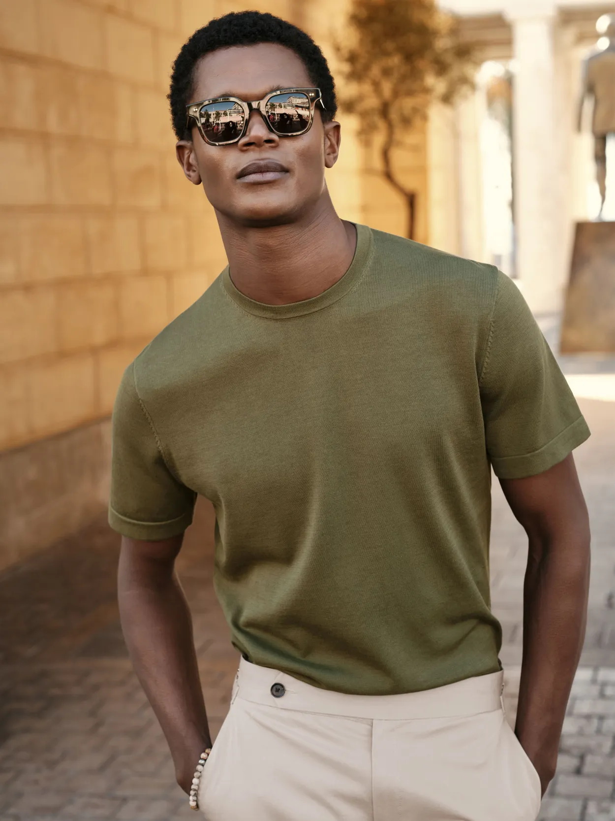 Green Cotton Silk Knitted T-shirt