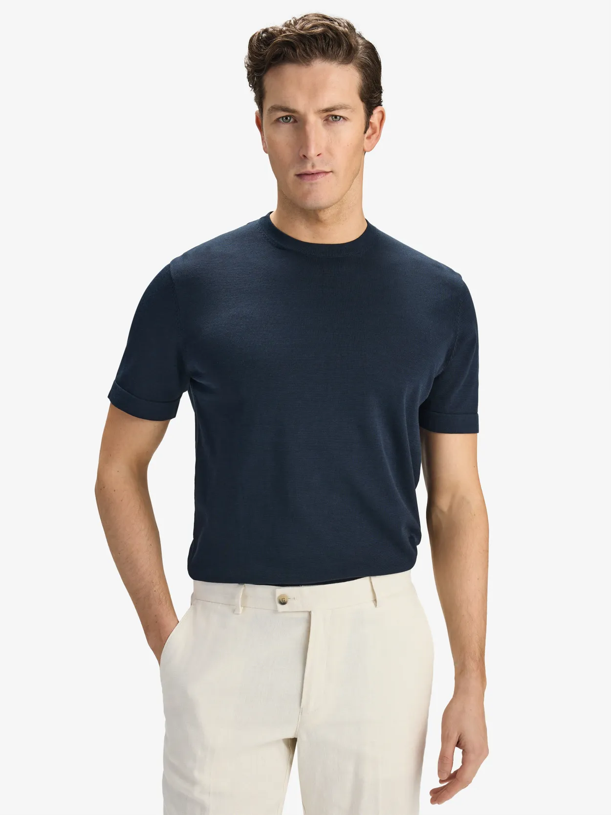 Navy Blue Cotton Silk Knitted T-shirt