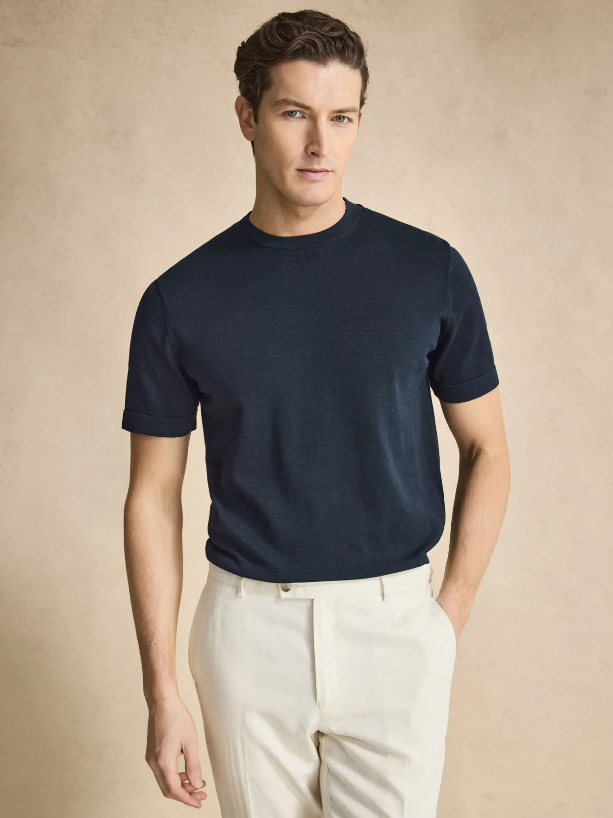 Navy Blue Cotton Silk Knitted T-shirt