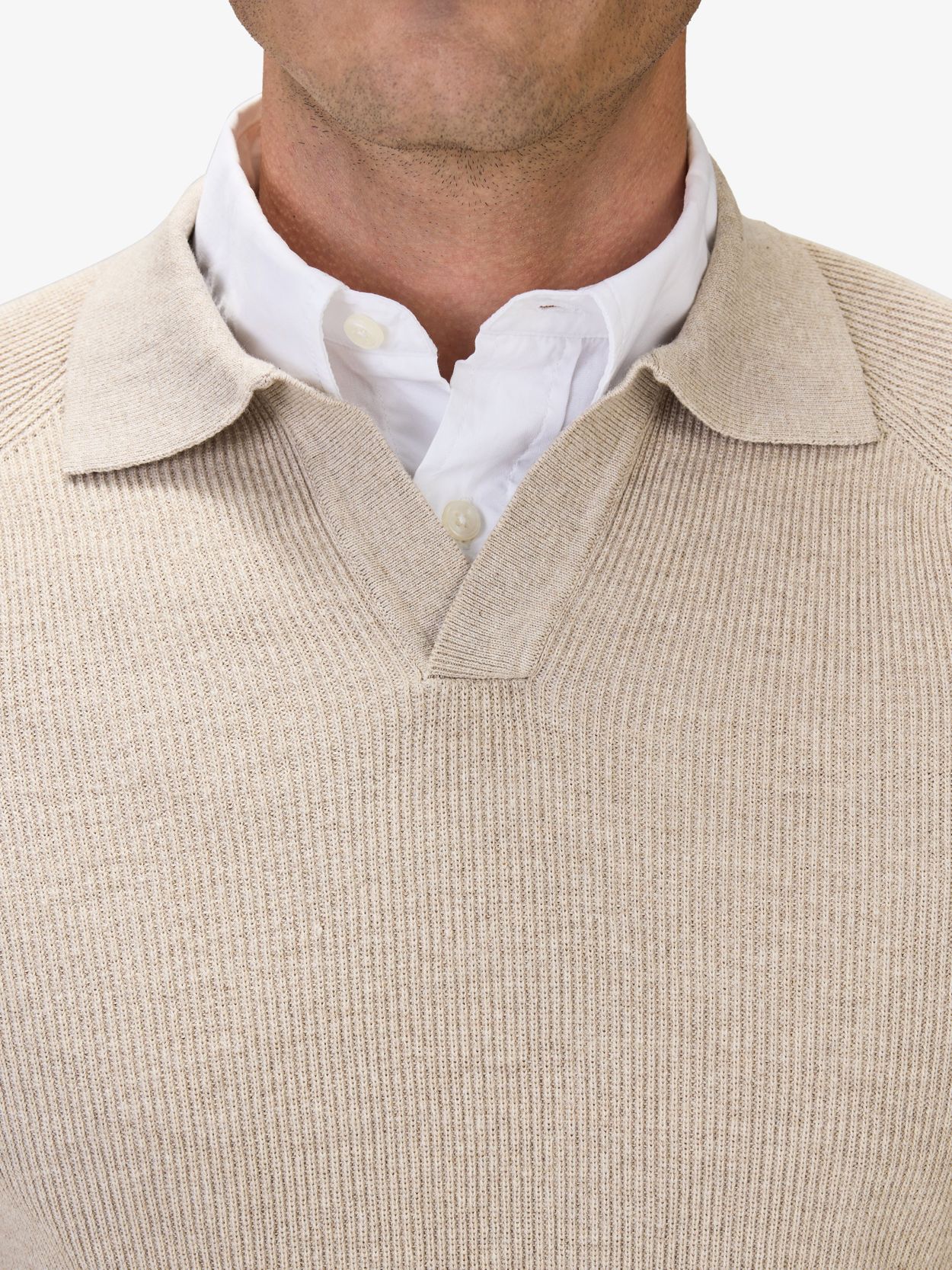 【CO】 BROWN-BEIGE CASHMERE rib-knit polo Midweight Cashmere Ribbed Sweater-polo For Men | J.Crew