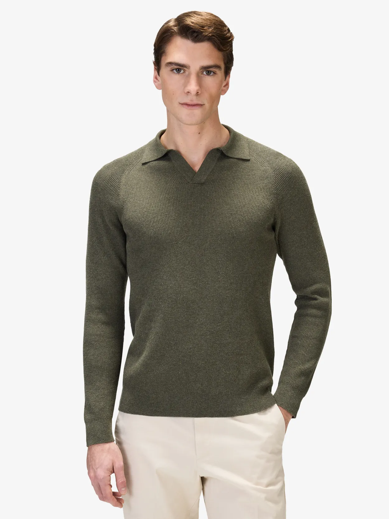 Groene Geribbelde Katoenen Polosweater