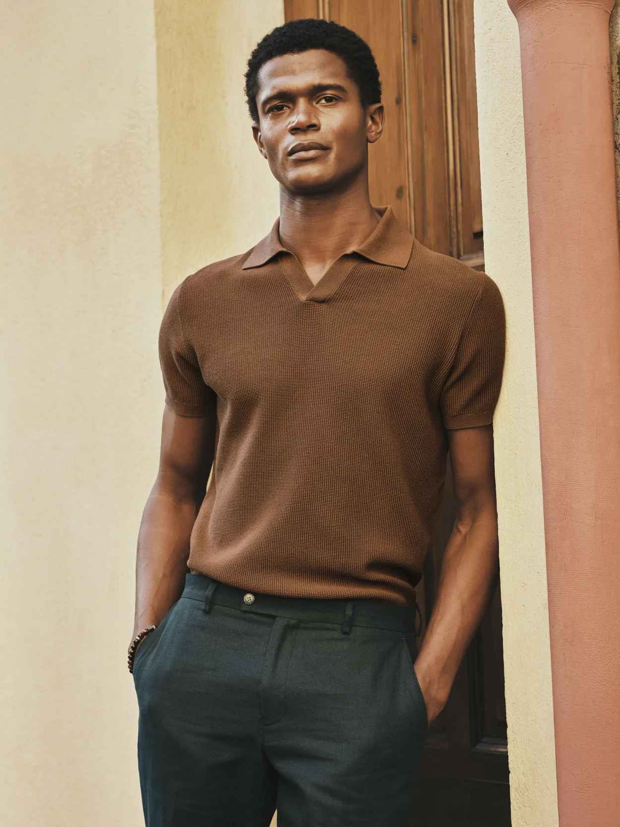 Brown Textured Cotton Polo