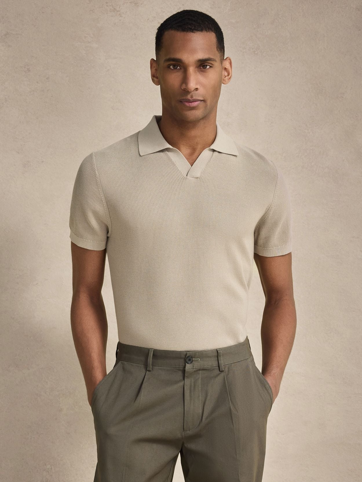 John Henric Men's Beige Polo Shirt Regular Fit Size M